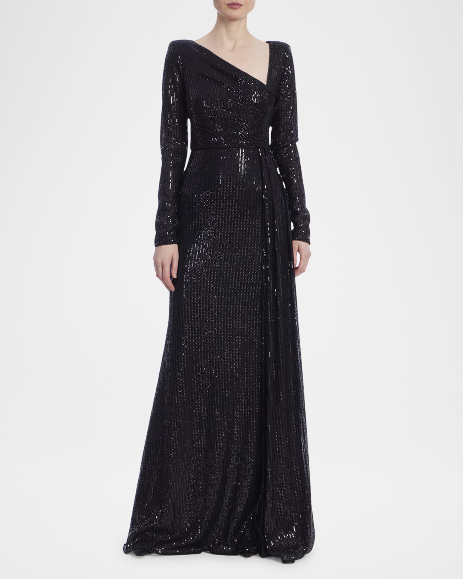 Draped Sequin Striped Gown Product Image