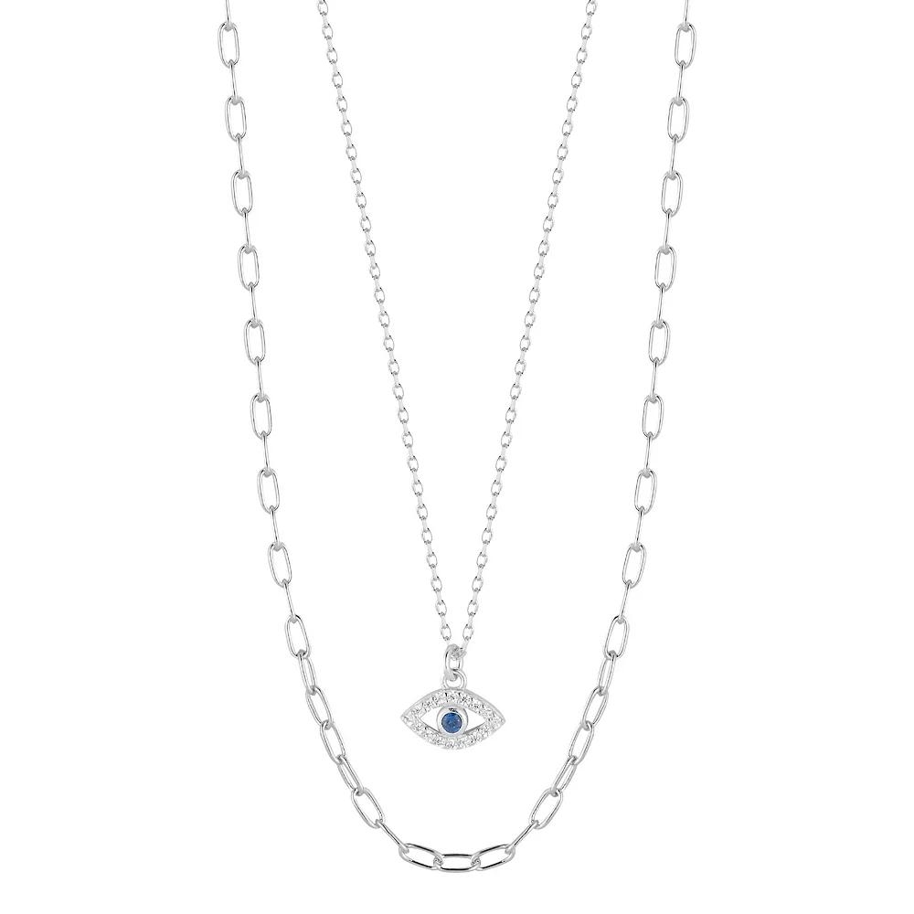 Sunkissed Sterling Layered Cubic Zirconia Evil Eye Necklace, Women's, Silver Tone Product Image