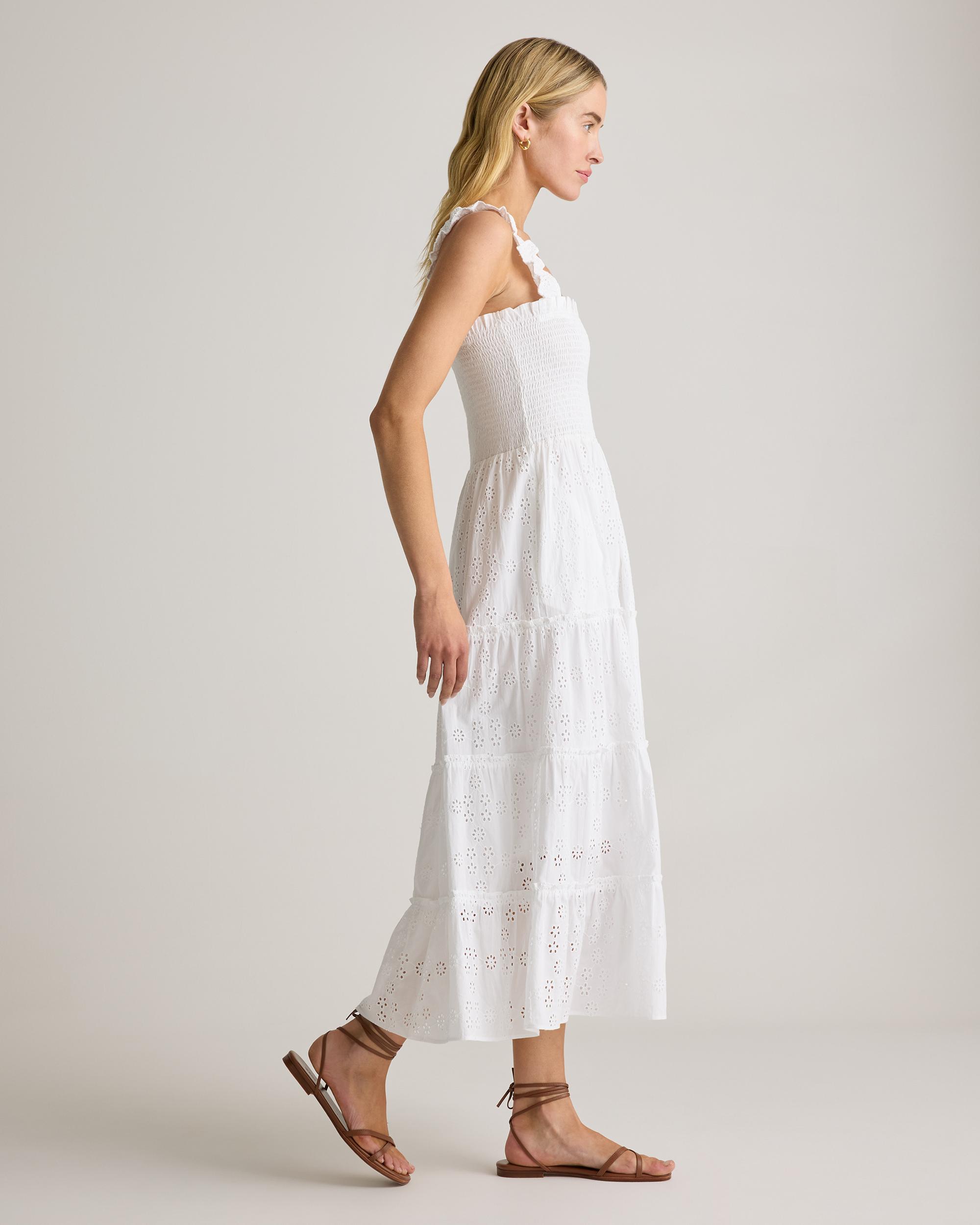 Quince | Women's Eyelet Smocked Midi Dress Organic Cotton Product Image