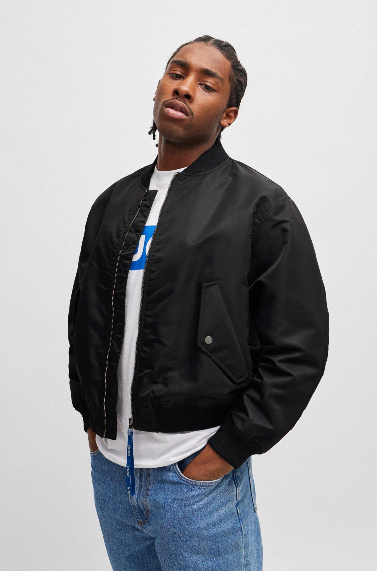 HUGO - Water-repellent bomber jacket with branded zip puller - Black Product Image
