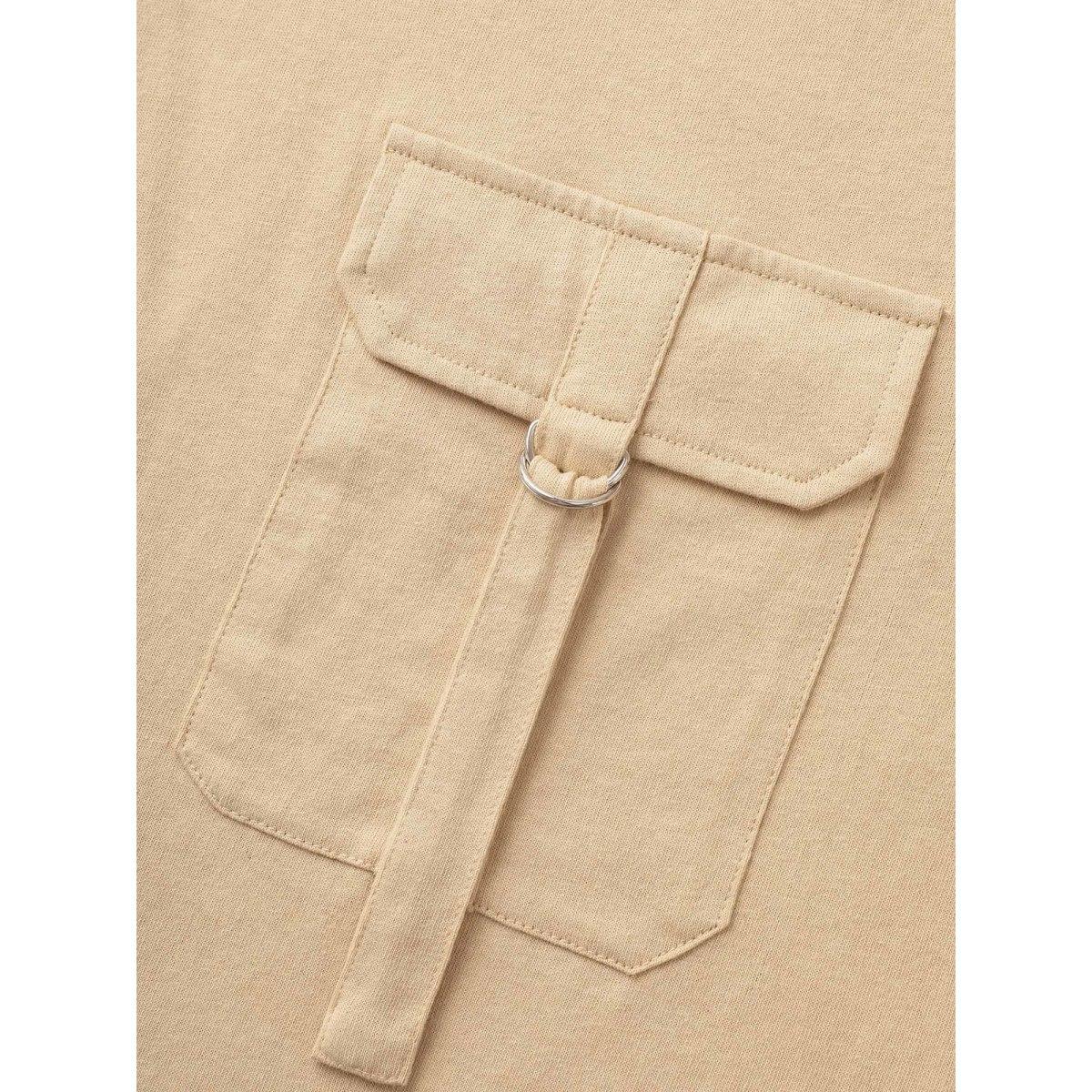 Plus Size Cotton Solid Patched Pocket Cuffed Sleeve T-shirt Champagne Women Casual Roll Hem Round Neck Everyday T-shirts BloomChic 22-24/3X Product Image