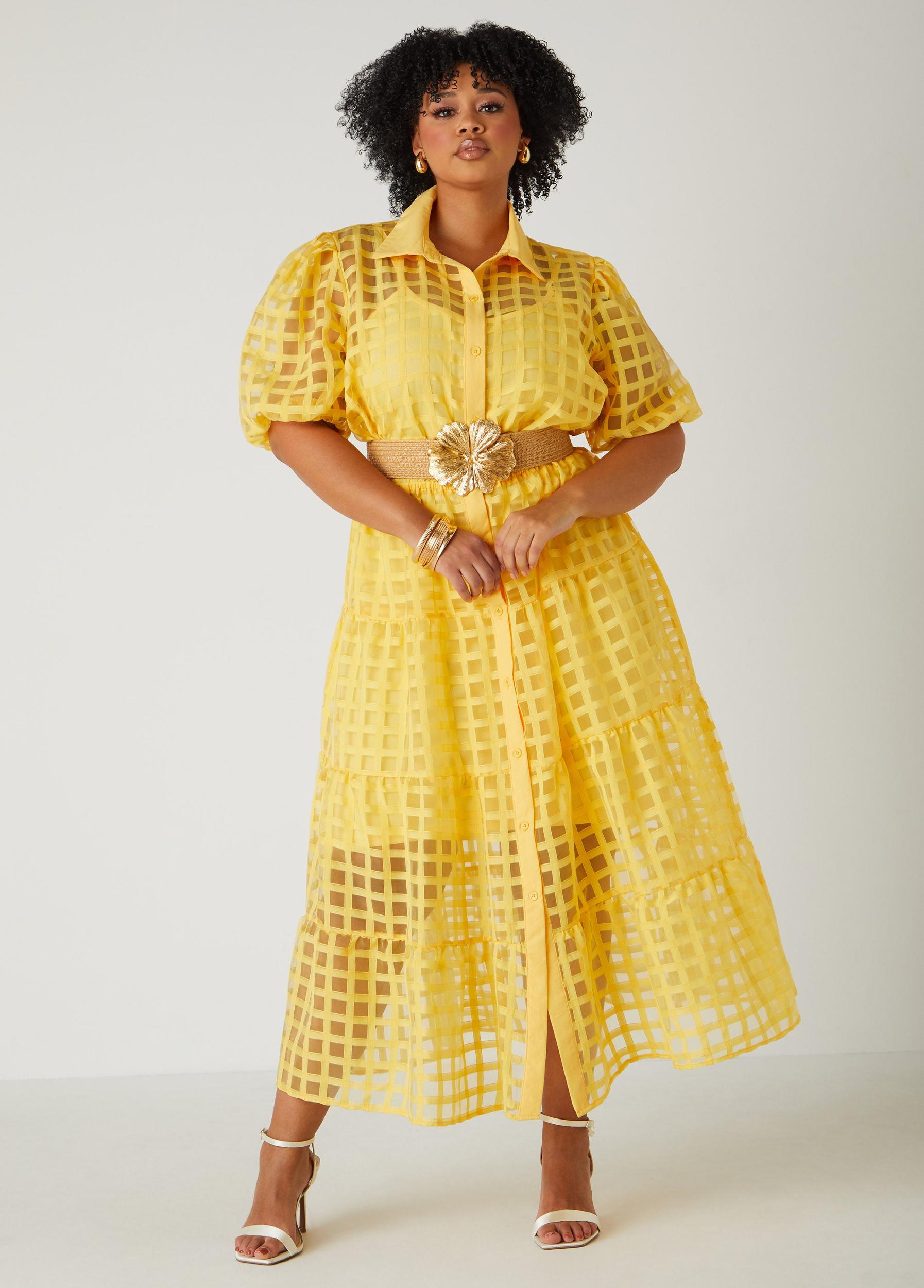 Windowpane Flounced A Line Dress Product Image