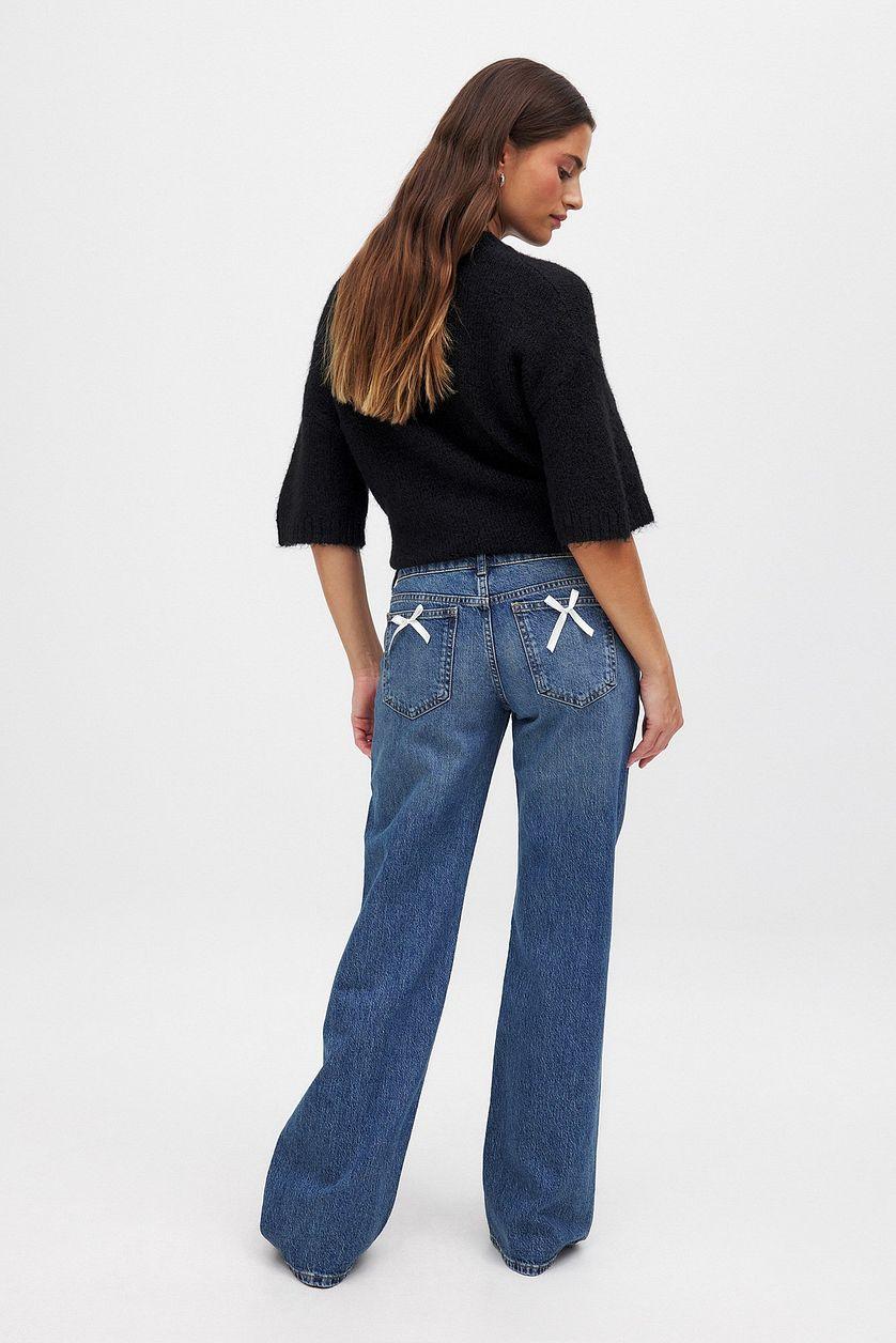 Straight Low Waist Bow Detail Jeans Product Image