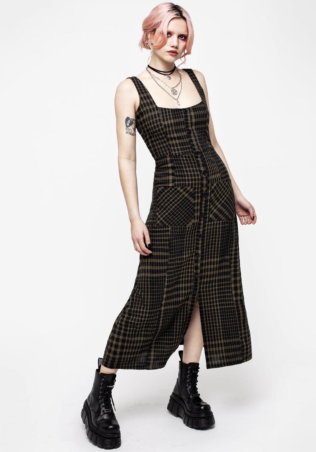 Dropout Check Sleeveless Button Down Midaxi Dress Product Image