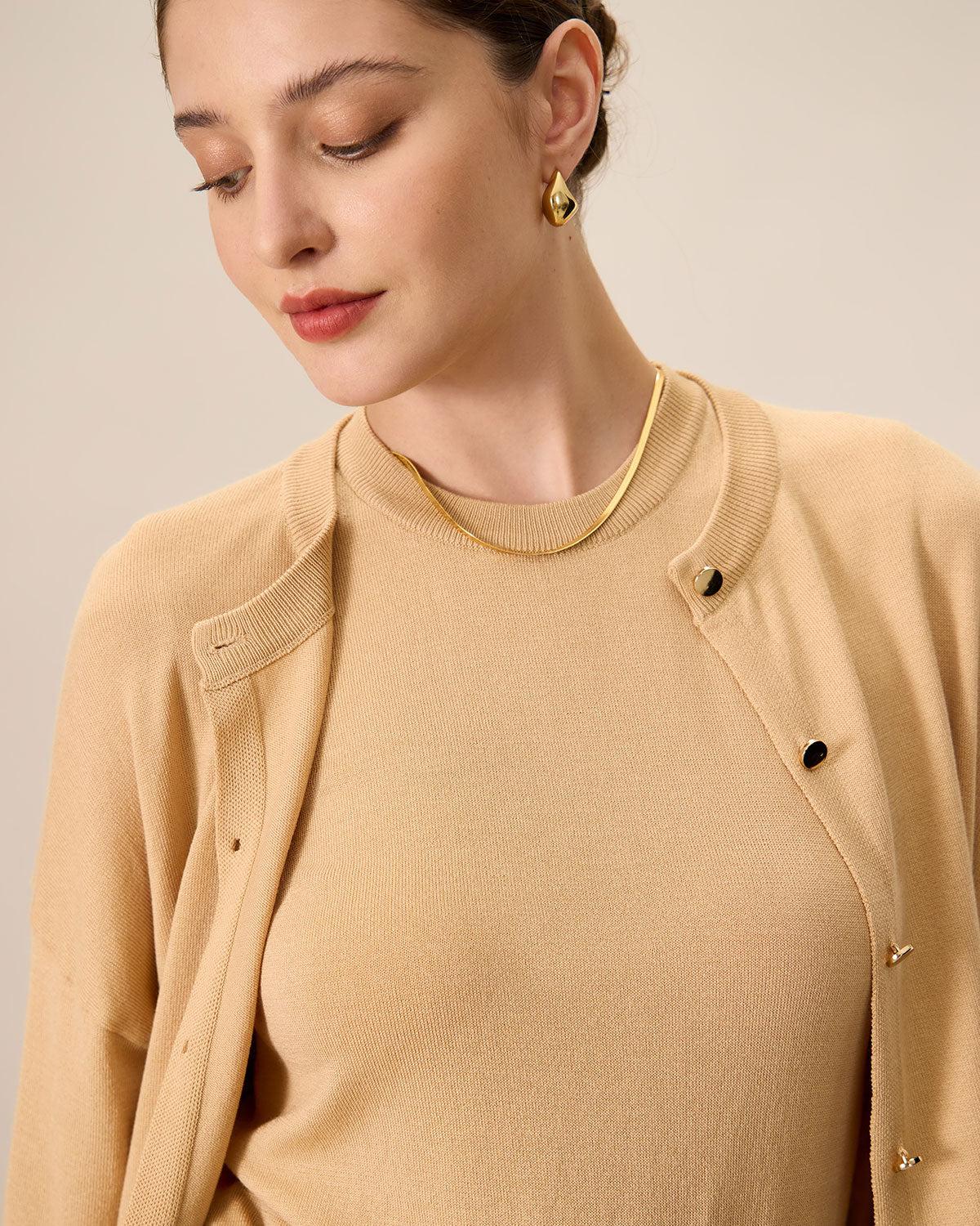 Women's Khaki Crew Neck Ribbed Tencel Tanks Female Product Image