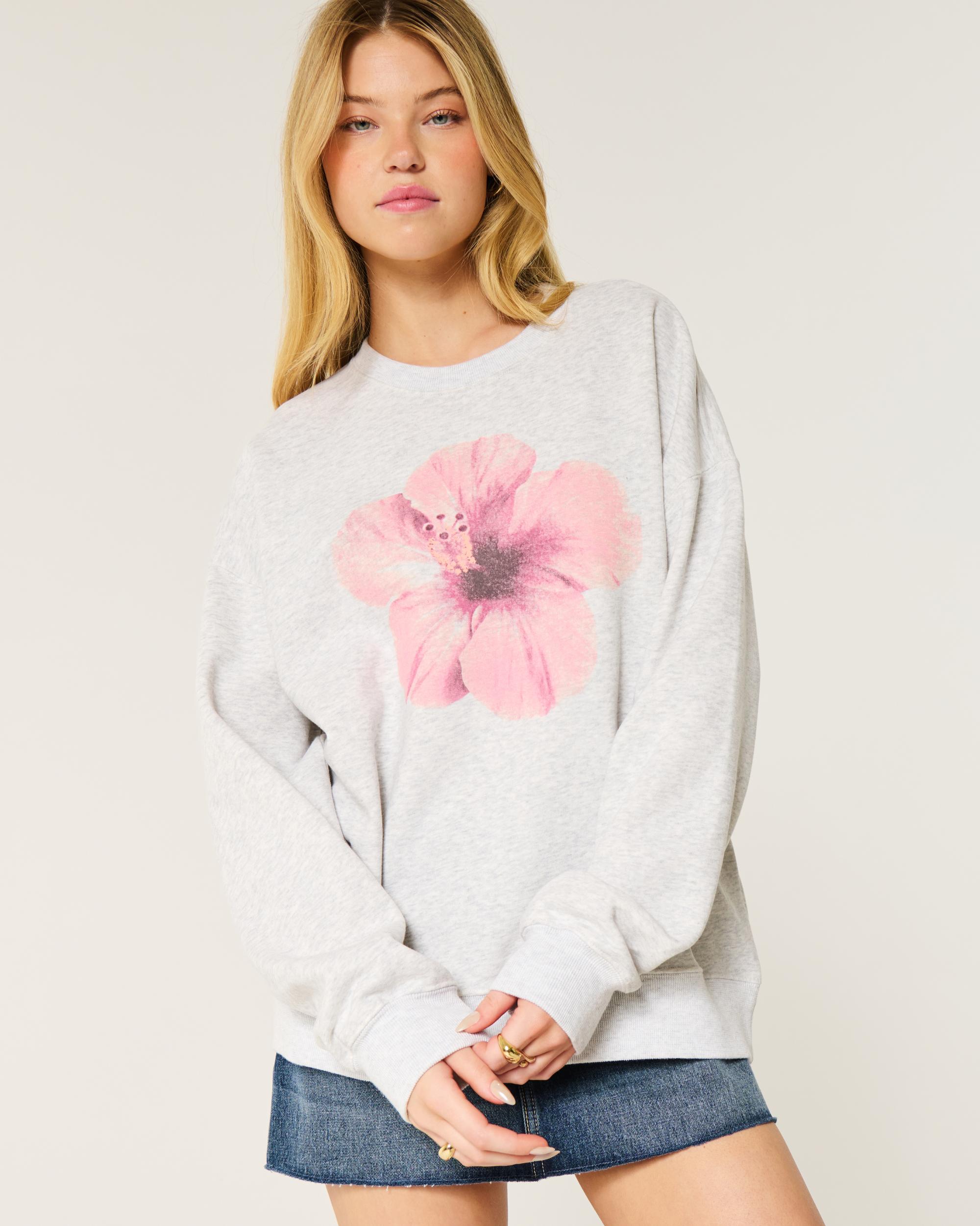 Oversized Ocean Beach Graphic Crew Sweatshirt Product Image