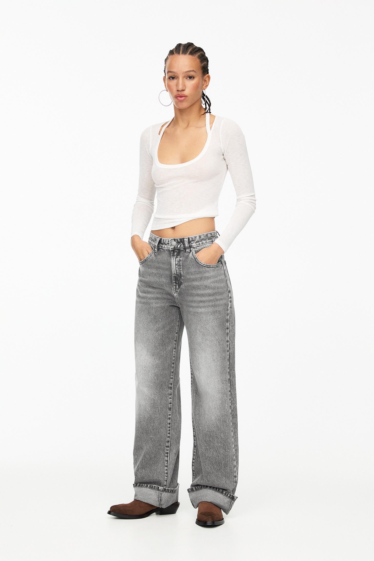 Straight-leg baggy jeans with turn-up hems Product Image