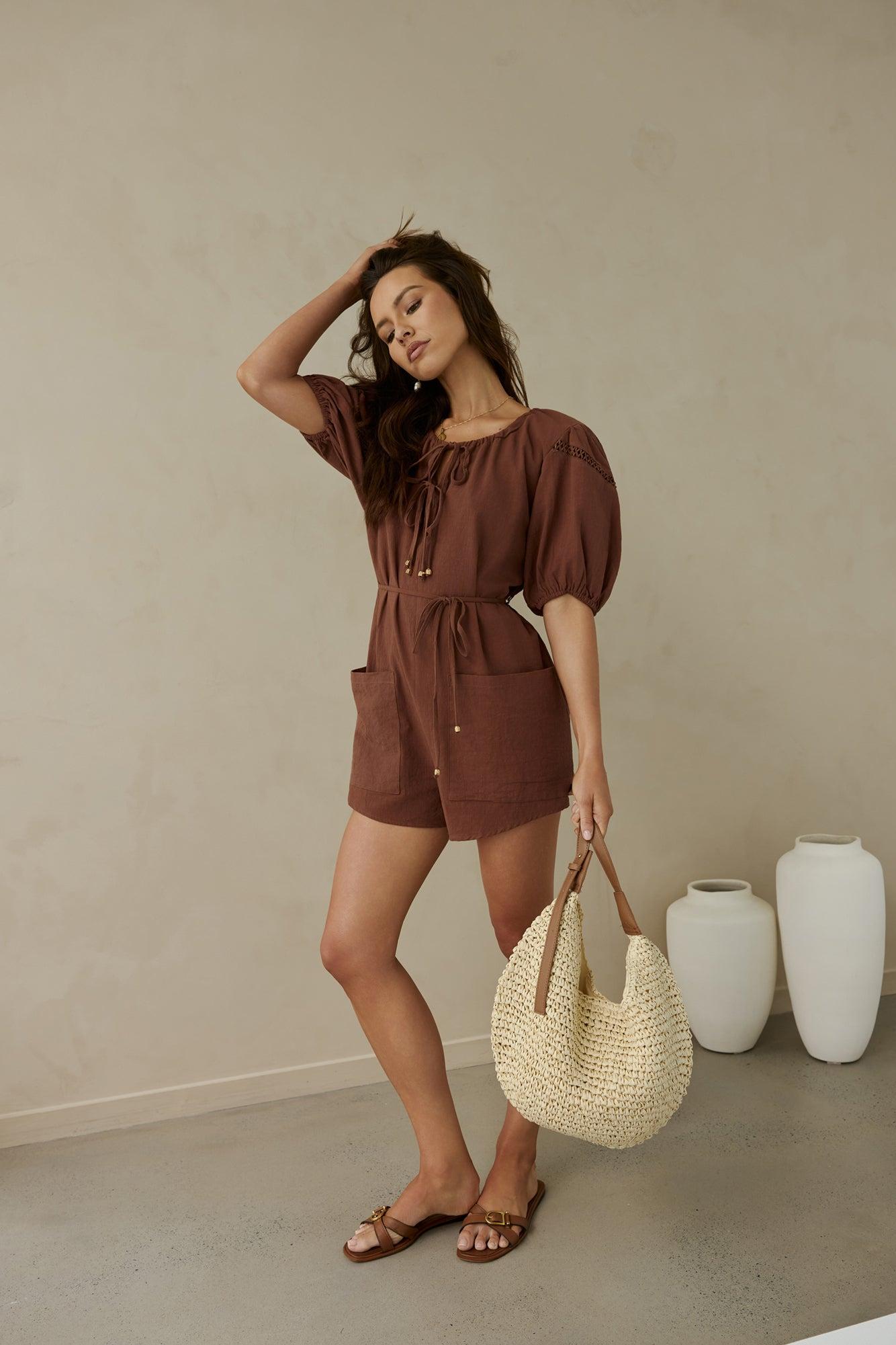 Through The Trees Romper Brown Product Image