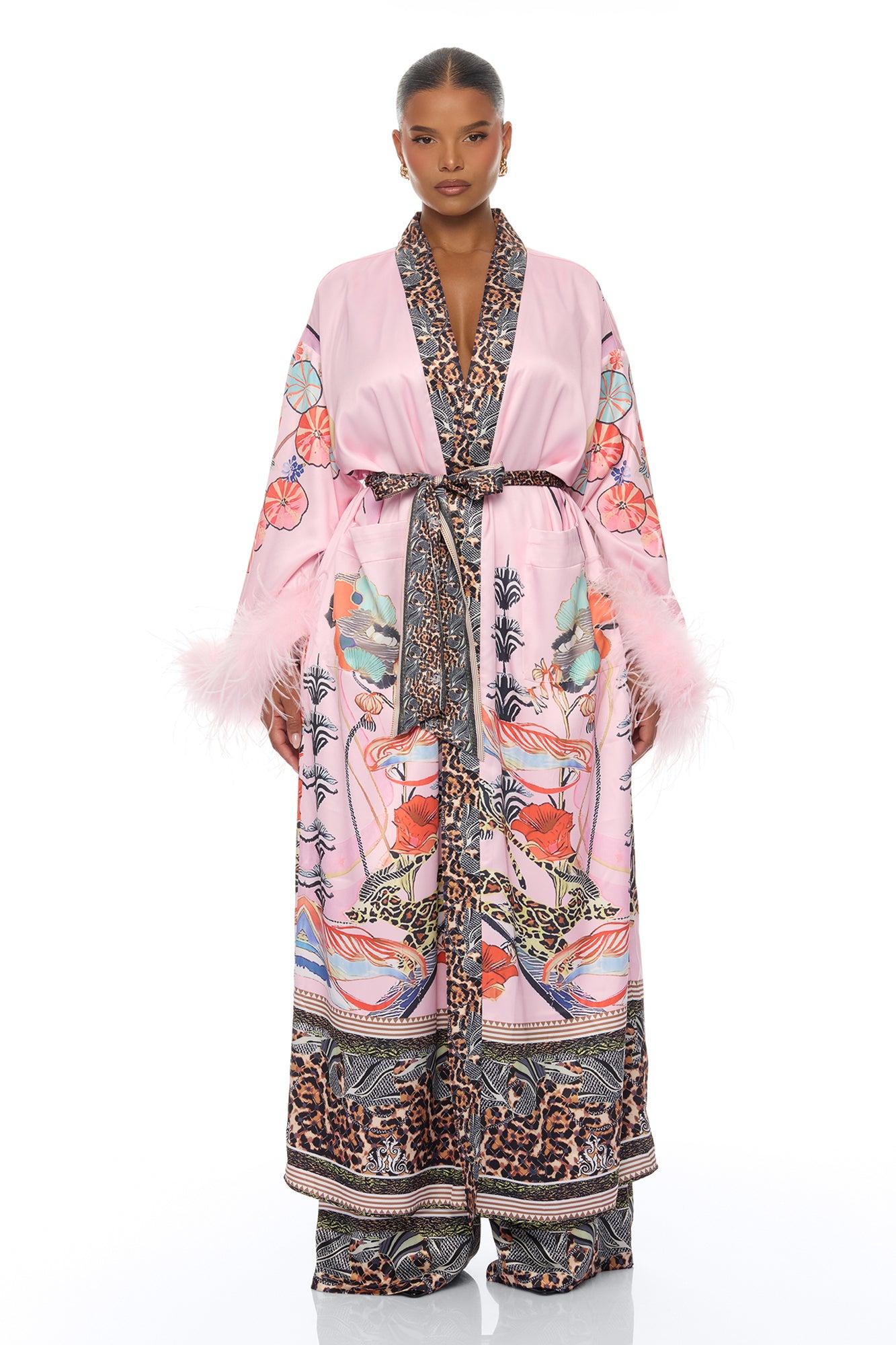 Luxe Lifestyle Feathered 3 Piece Satin Pant Set - Pink/combo Female Product Image