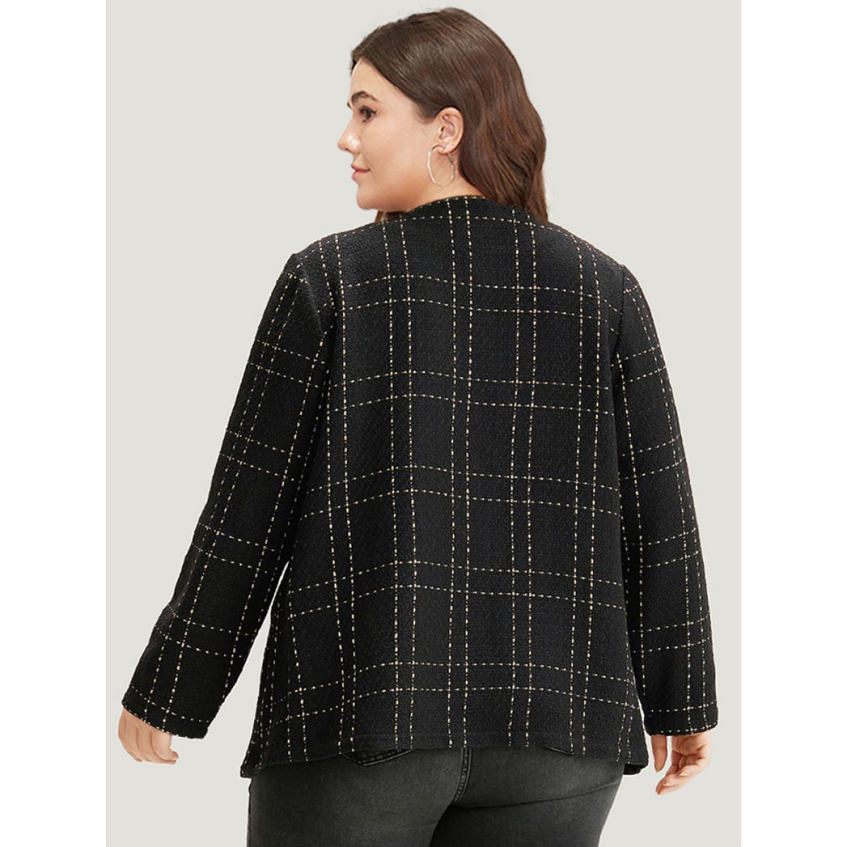 Plus Size Plaid Pattern Button Up Crew Neck Coat Women Black Casual Texture Ladies Dailywear Winter Coats BloomChic 14-16/1X Product Image