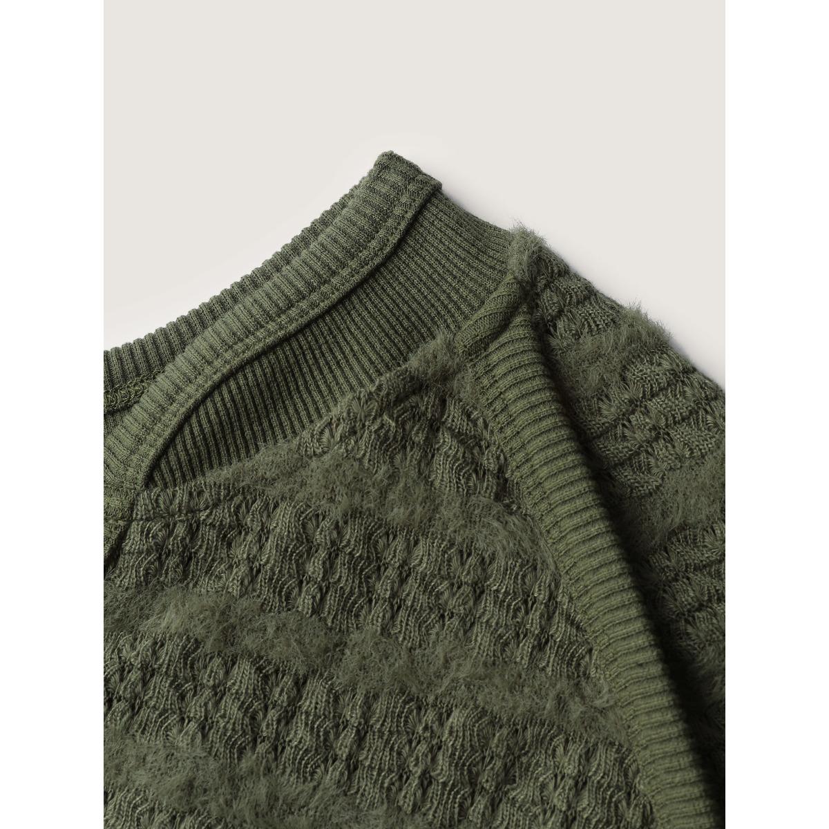 Plus Size Textured V-Neck Dolman Sleeve Sweatshirt Women ArmyGreen Leisure Flat collar with V-notch Casual Sweatshirts BloomChic 18-20/2X Product Image