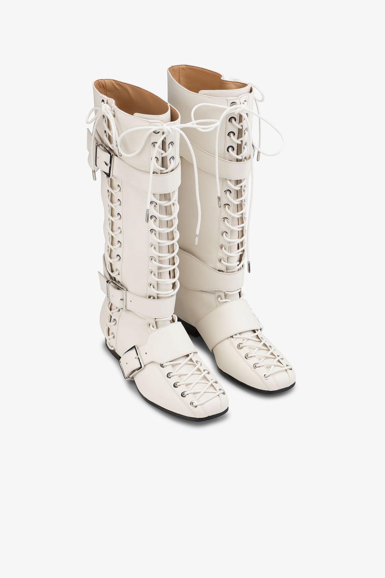 Ivory Lace-Up High Boots Product Image