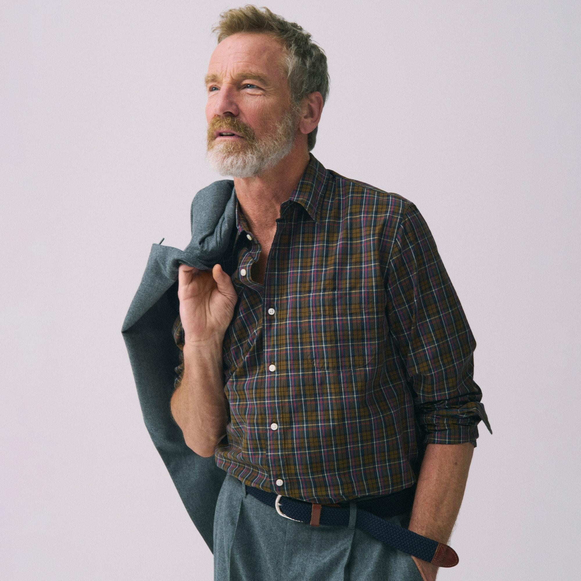 Slim Secret Wash cotton poplin shirt with point collar Product Image