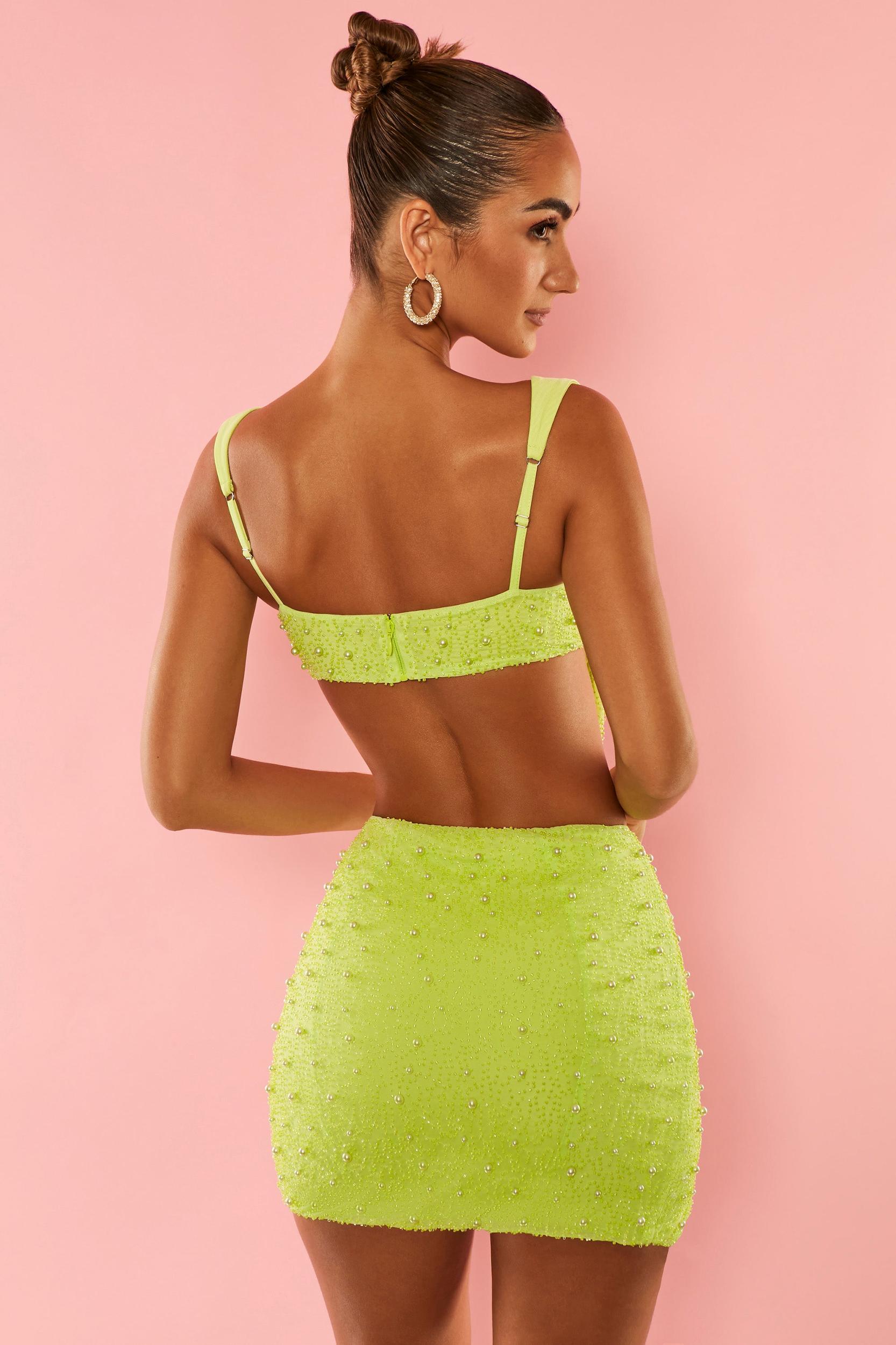 Low Plunge Neck Crop Top in Lime Product Image