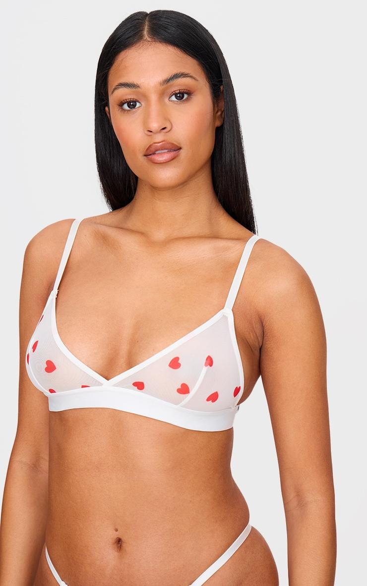 White Mesh Heart Triangle Bralette Product Image