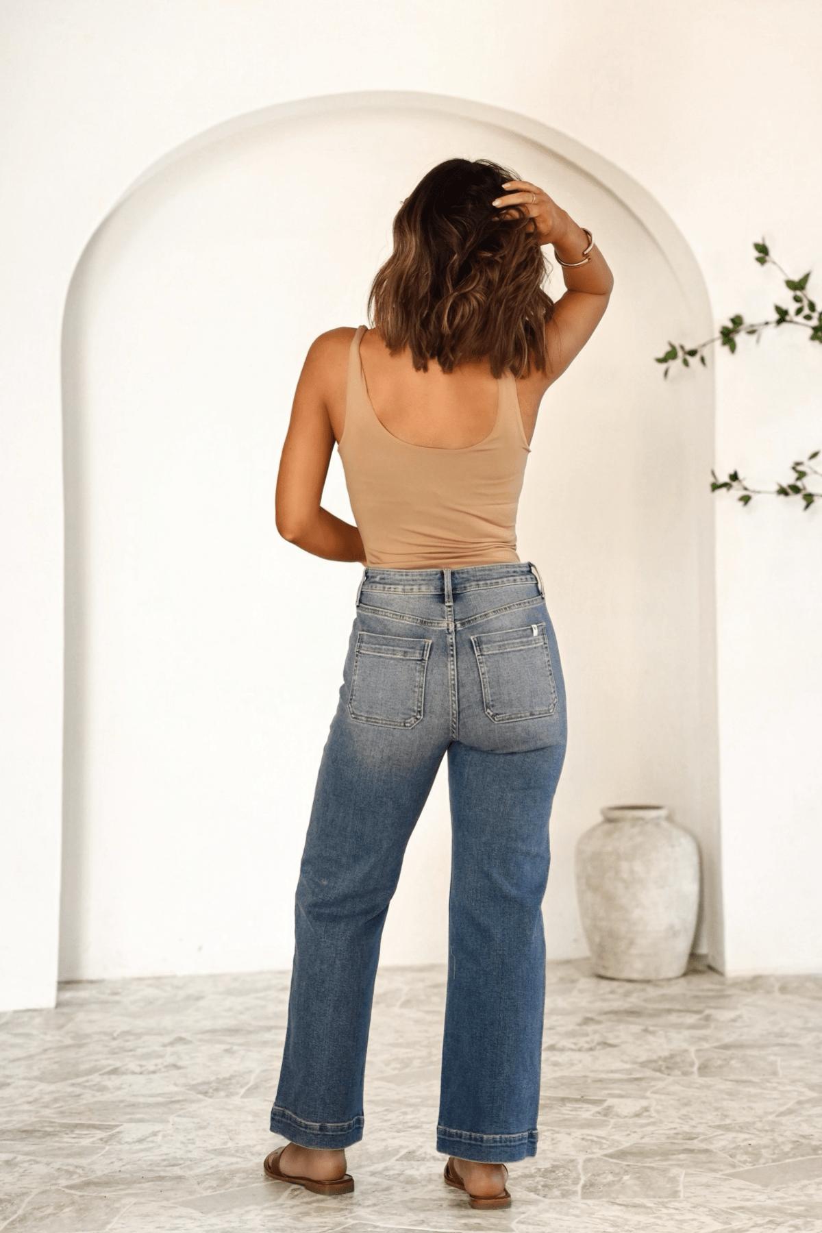 Medium Wash High Rise Wide Leg Jeans - FINAL SALE Product Image