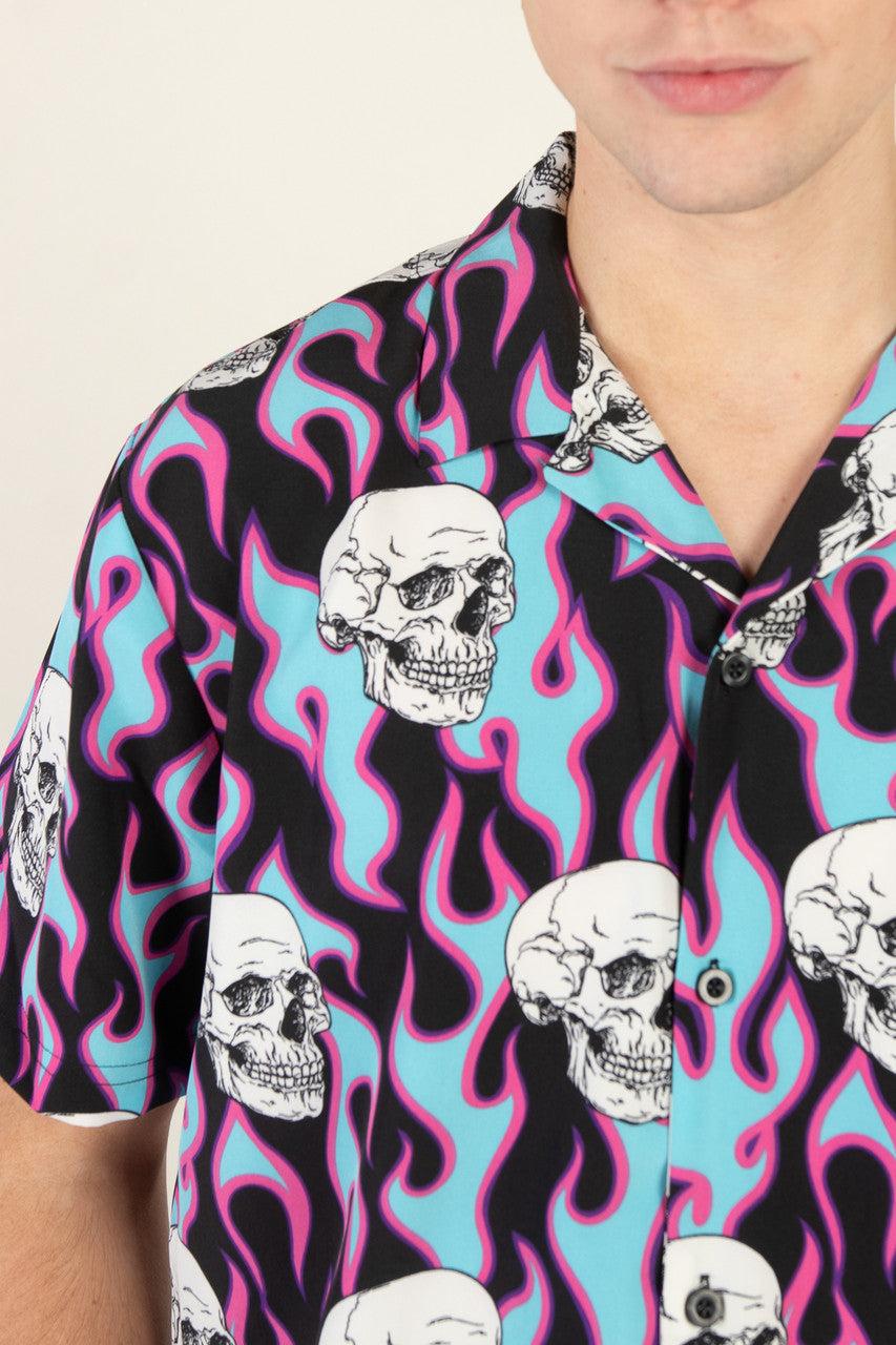 Y2K Flaming Skull Button Up Shirt Product Image