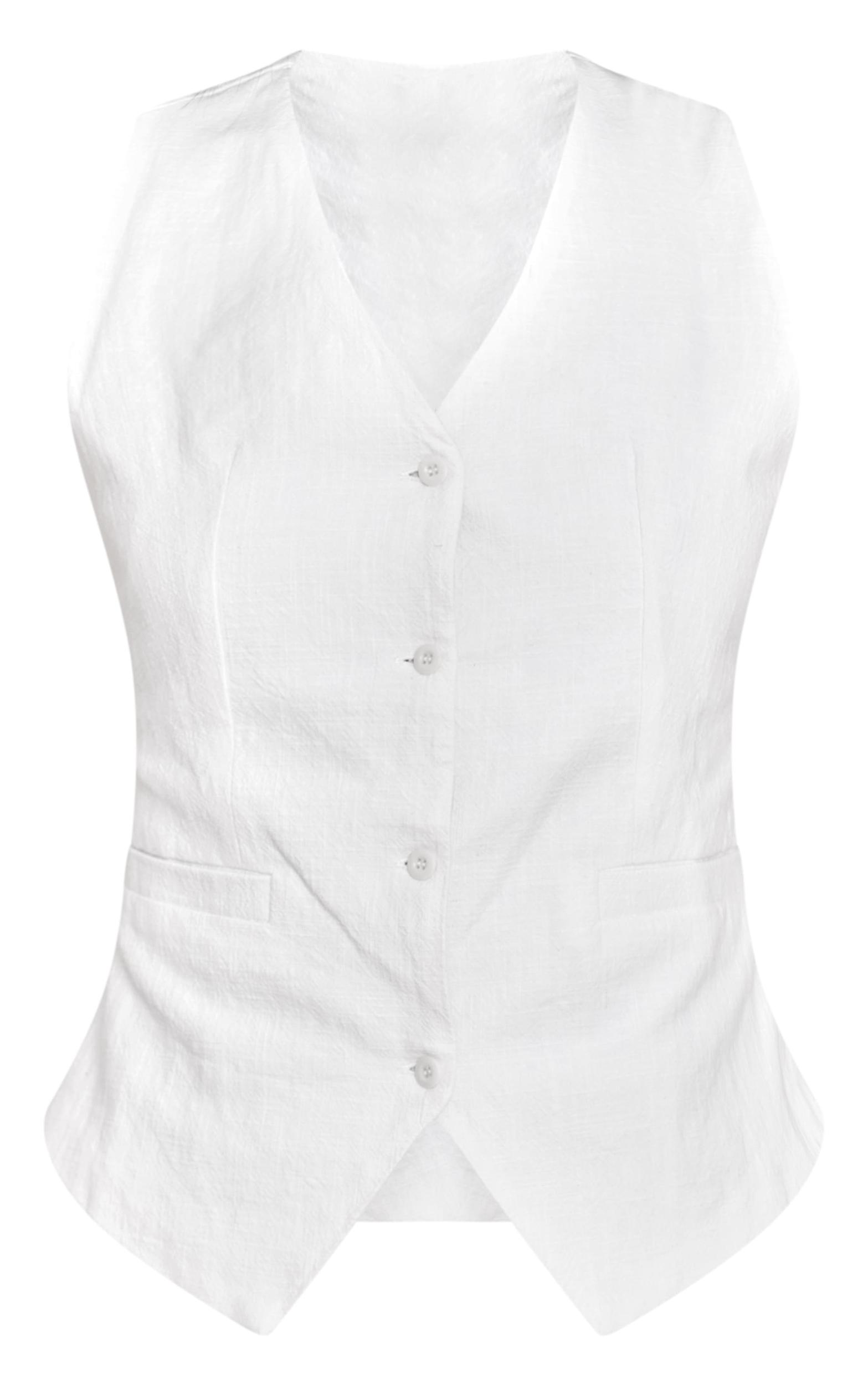 White Premium Linen Blend V Neck Vest Product Image