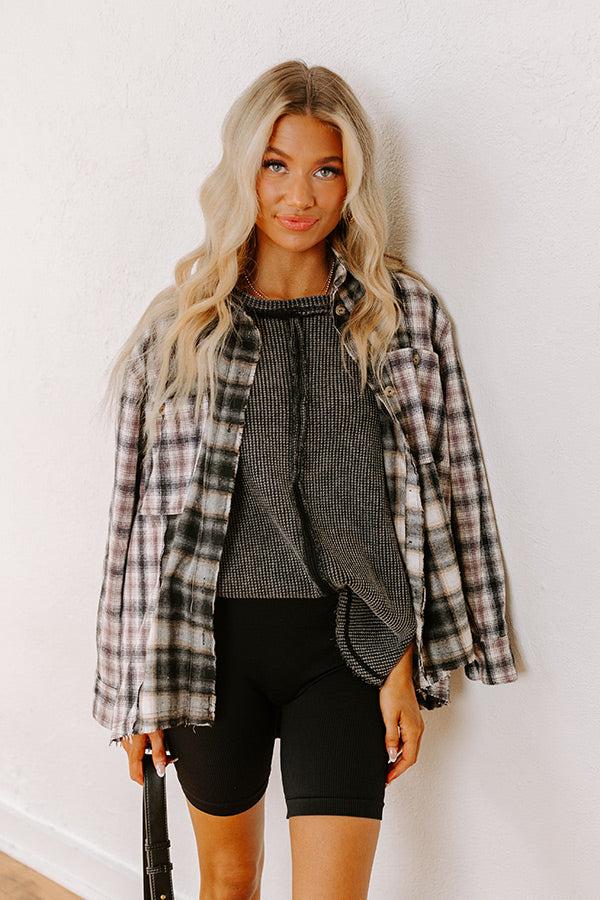 Visions Of You Waffle Knit Top In Vintage Black Product Image