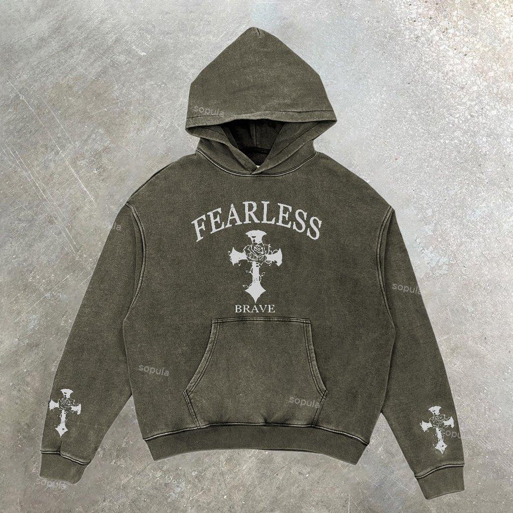 Sopula Relaxed Vintage Fearless Graphic Casual Street Washed Hoodie Product Image