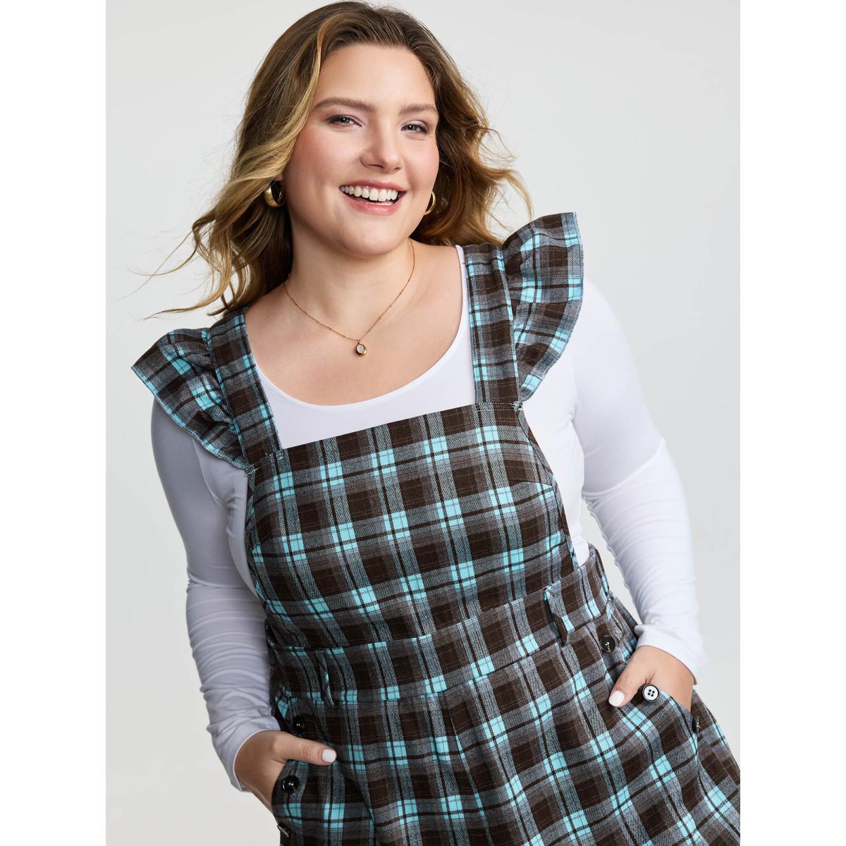 Plus Size Multicolor Plaid Ruffled Sleeve Backless Tie Jumpsuit Women Leisure Sleeveless Non Casual Loose Jumpsuits BloomChic 26/4X Product Image