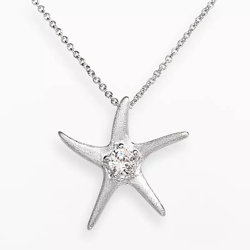 Sophie Miller Sterling Silver Cubic Zirconia Textured Starfish Pendant, Womens White Product Image