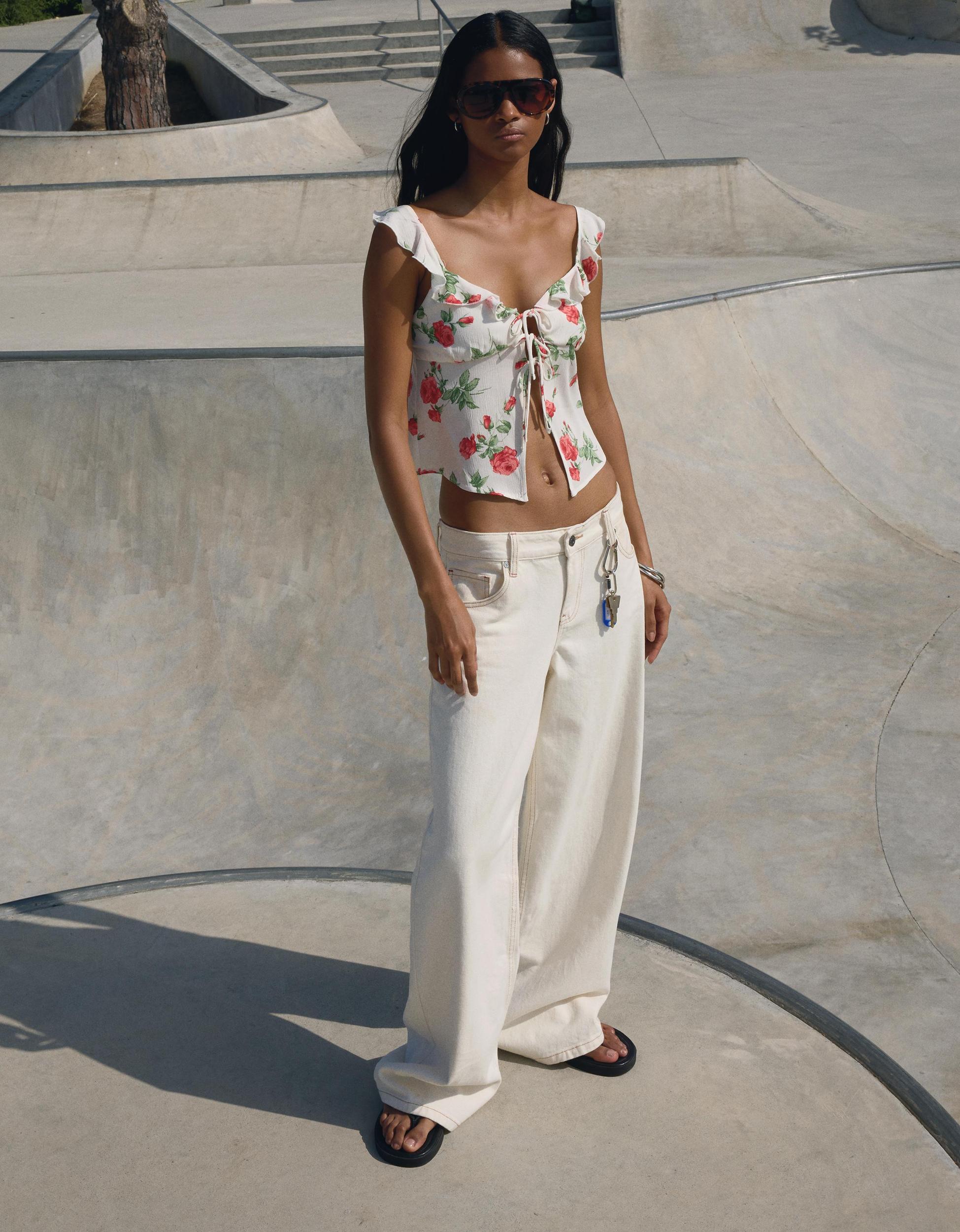 Textured printed strappy top Product Image