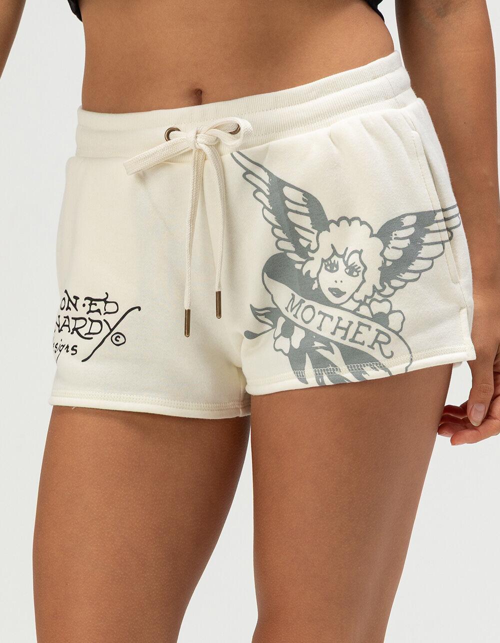 ED HARDY Sacred Heart Womens Fleece Shorts - IVORY Product Image