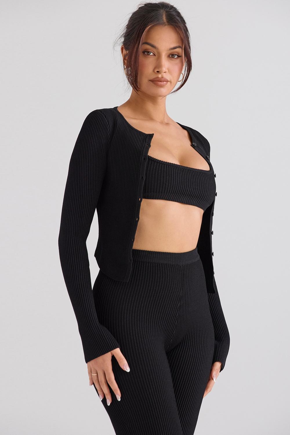 Sylvia  black ribbed knit cardigan - sale Product Image