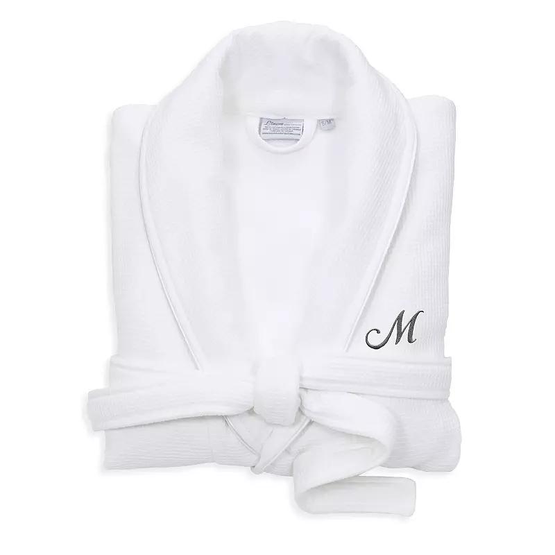 Linum Home Textiles Turkish Cotton Personalized Satin Piped Trim Waffle Terry White Bathrobe, Adult Unisex,  Product Image