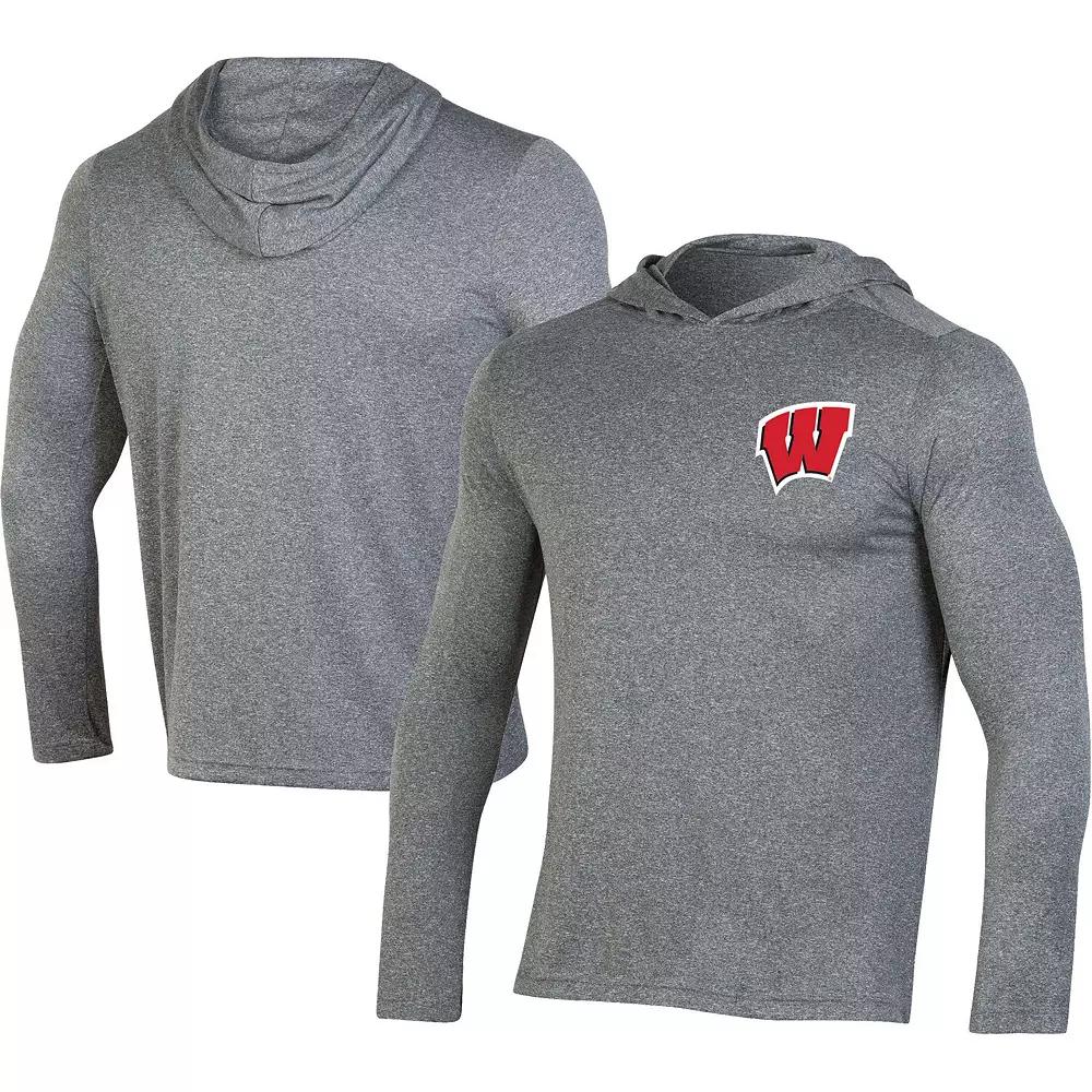 Men's Champion Gray Wisconsin Badgers Hoodie Long Sleeve T-Shirt,  Product Image