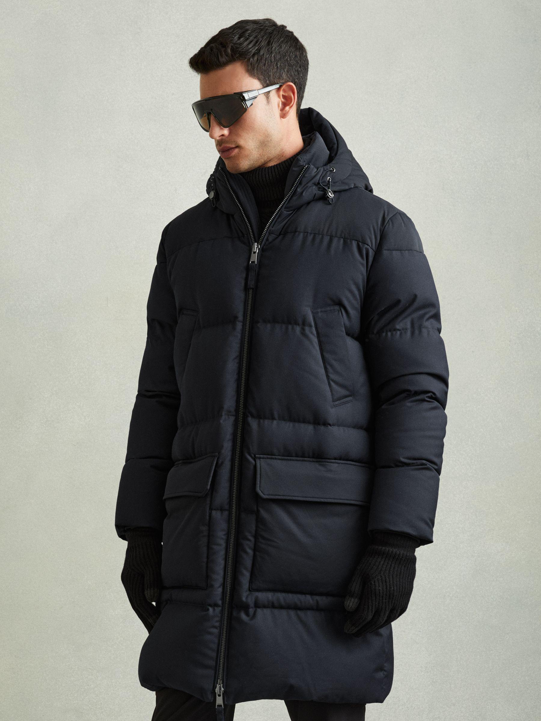 Quilted Longline Puffer Coat in Navy Product Image