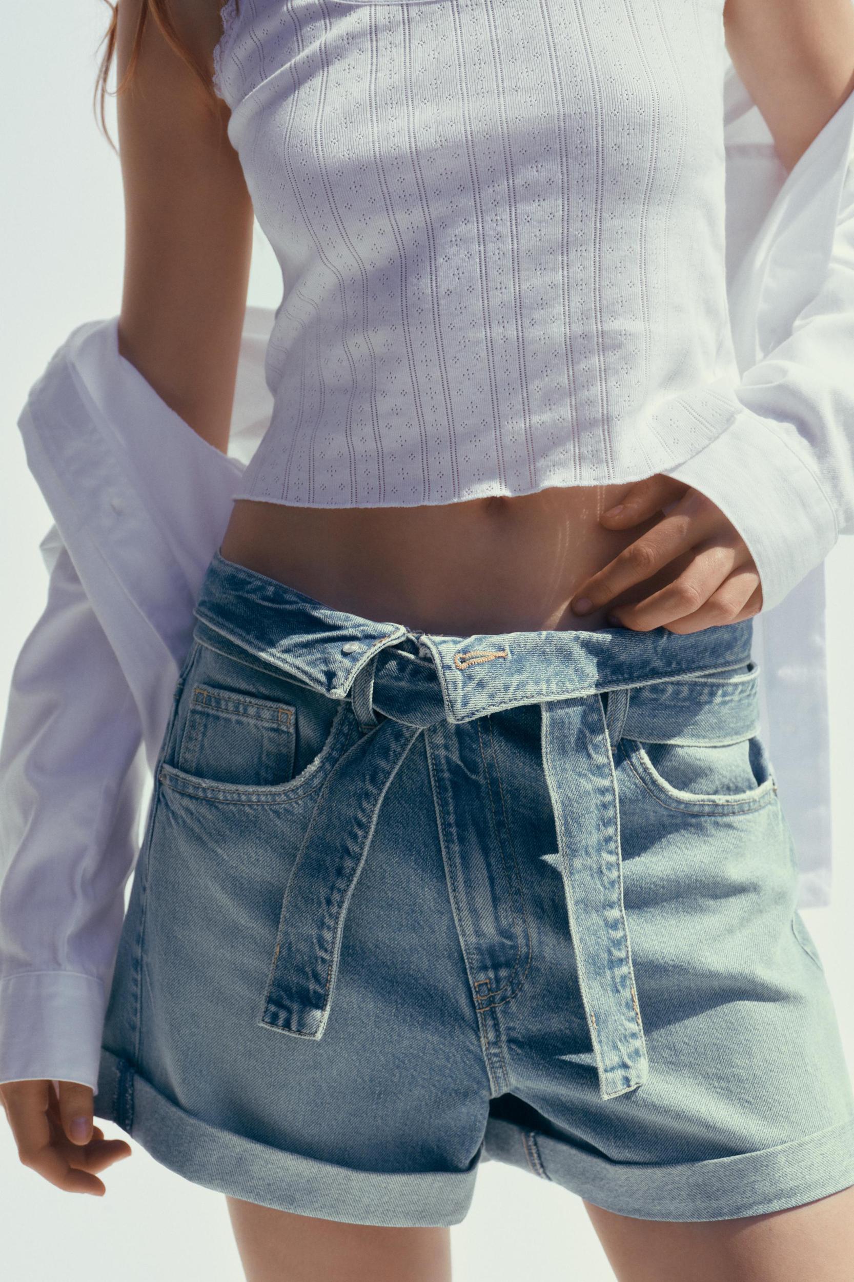 TRF DENIM BELTED SHORTS Product Image
