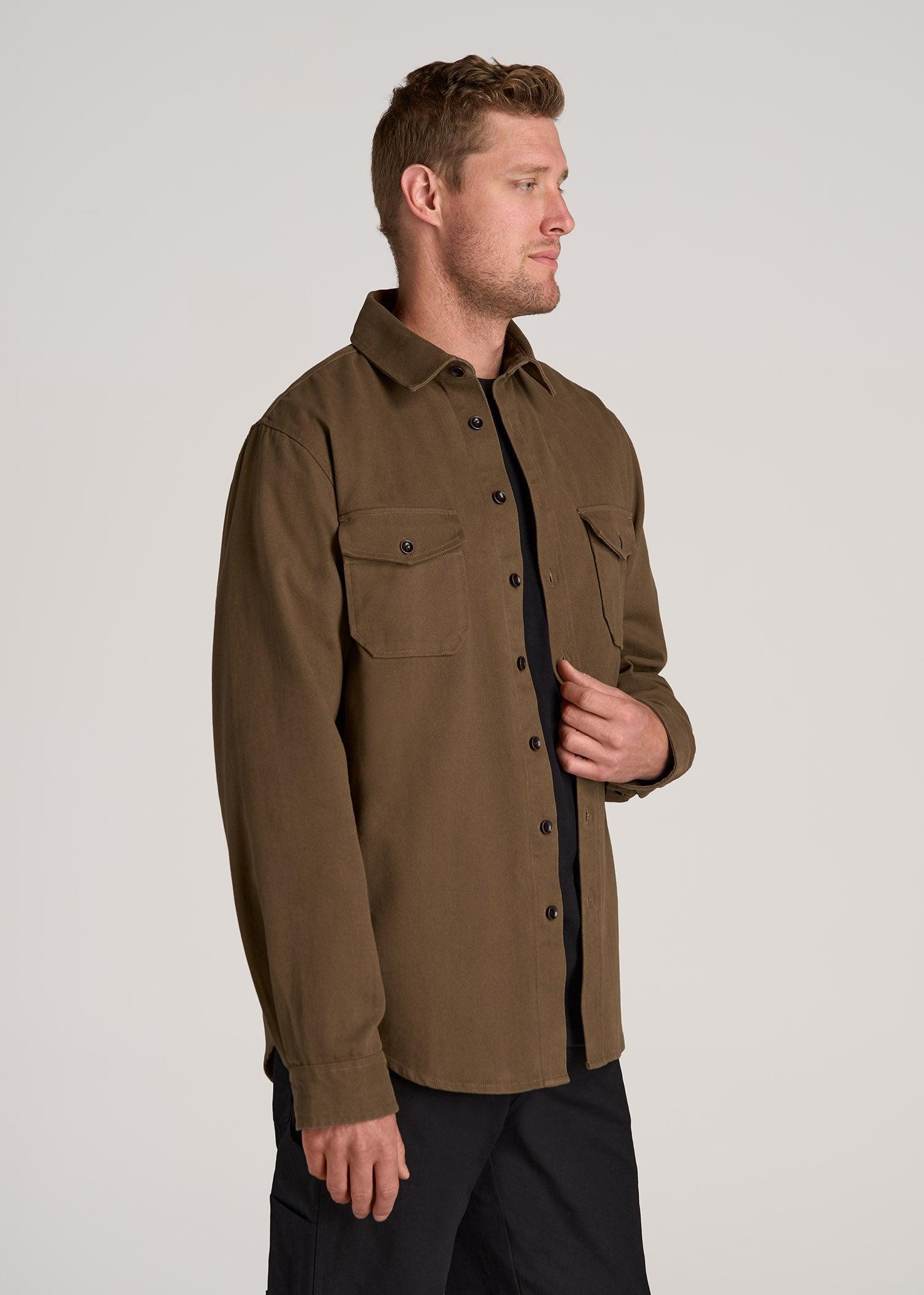 LJ&S Heavyweight Cotton Twill Overshirt for Tall Men in Grizzly Brown Male Product Image
