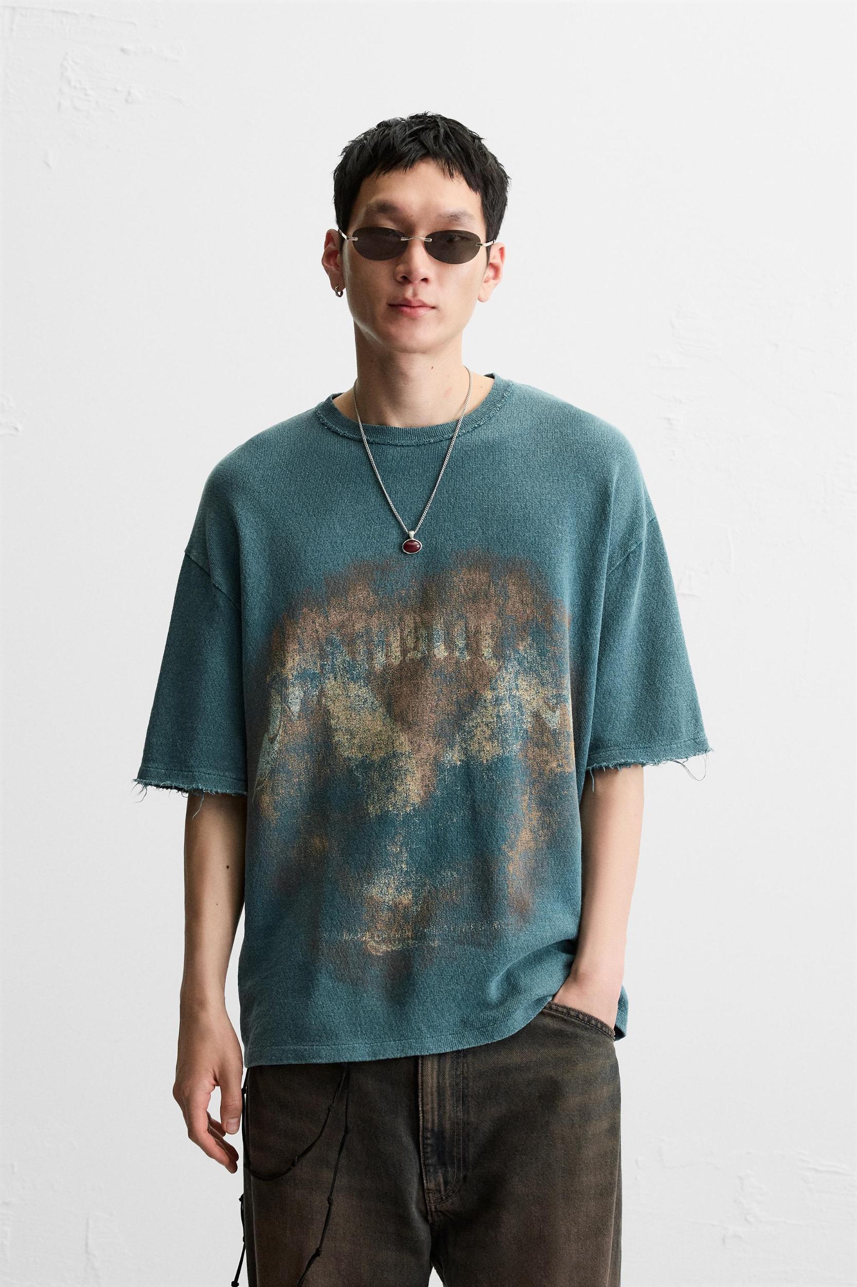 WASHED PRINT KNIT T-SHIRT Product Image