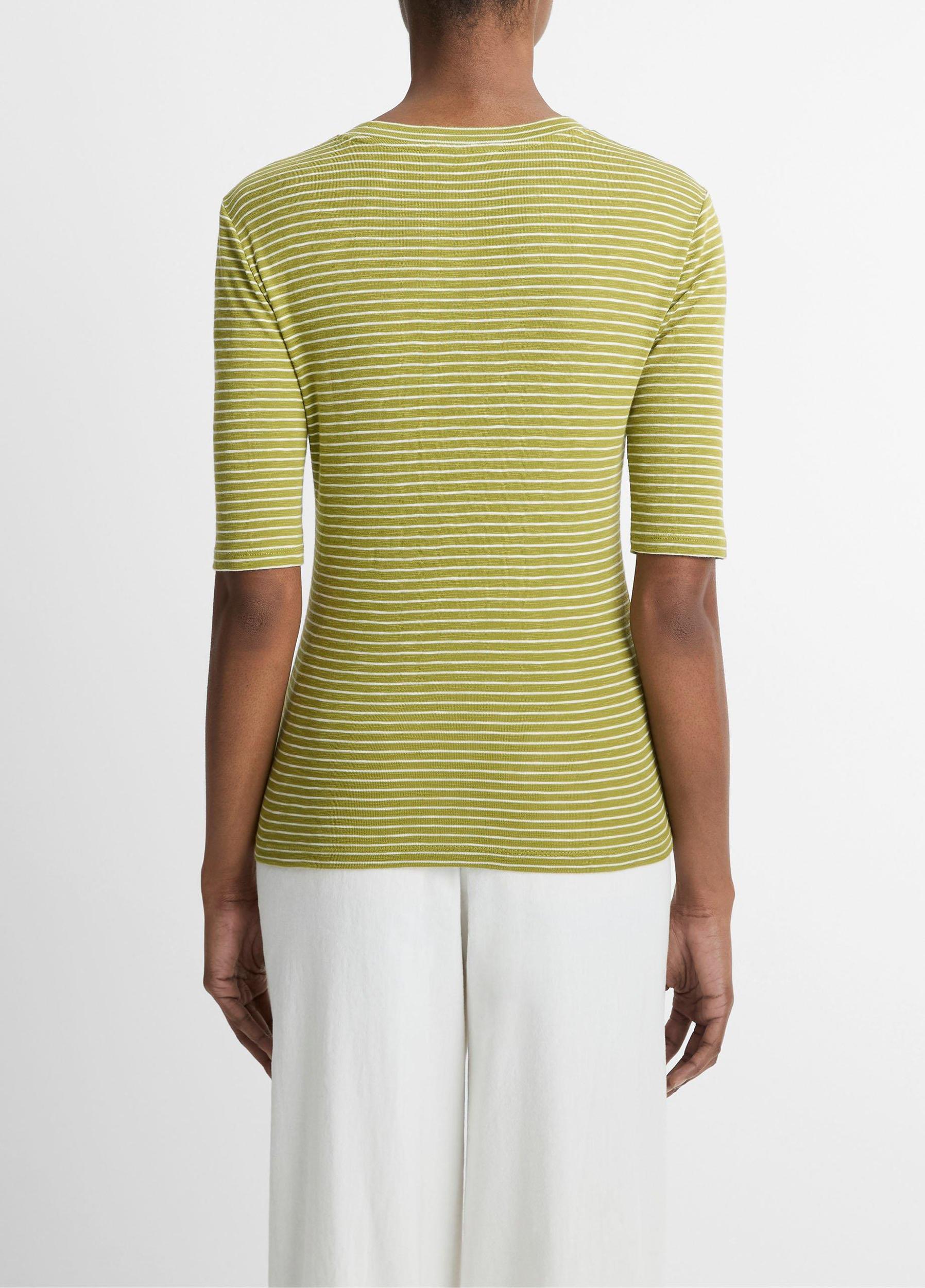 Striped Cotton-Blend Elbow-Sleeve T-Shirt Product Image