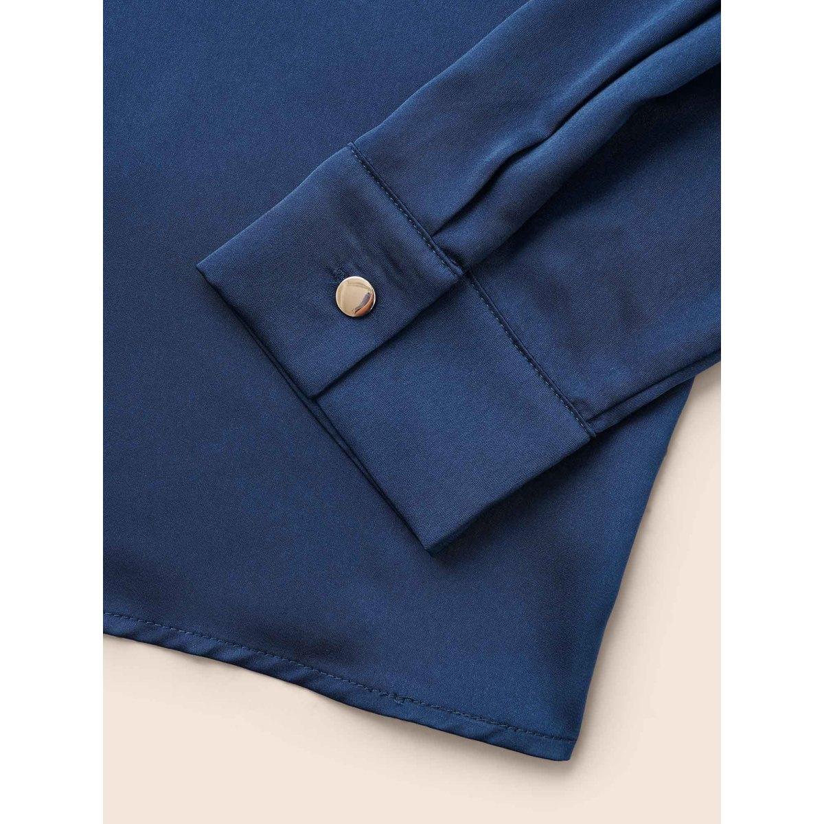 Plus Size Indigo Shirt Collar Metal Detail Blouse Women Elegant Long Sleeve Shirt collar Everyday Blouses BloomChic 26/4X Product Image