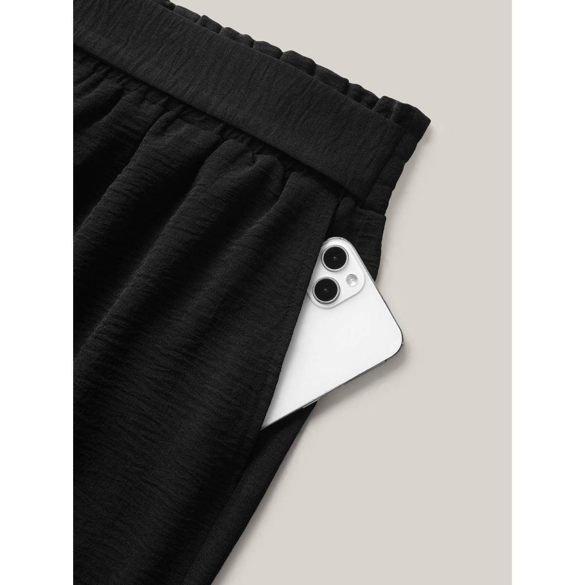 Plus Size Belted Wide-Leg Solid Shorts Women Black Leisure Tie knot Wide Leg Casual Shorts BloomChic 18-20/2X Product Image