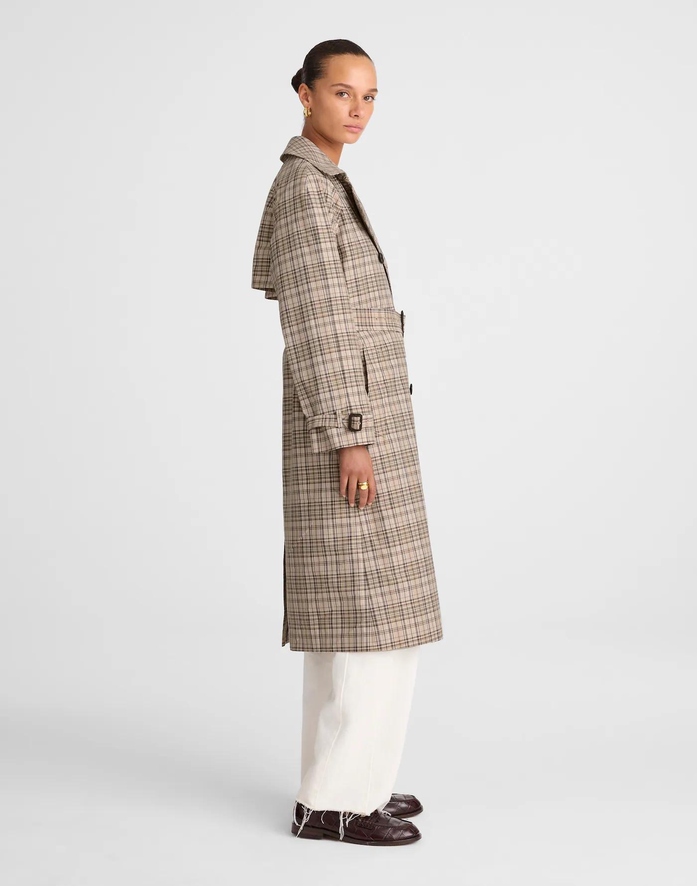 Double-Breasted Trench Coat in Plaid Product Image