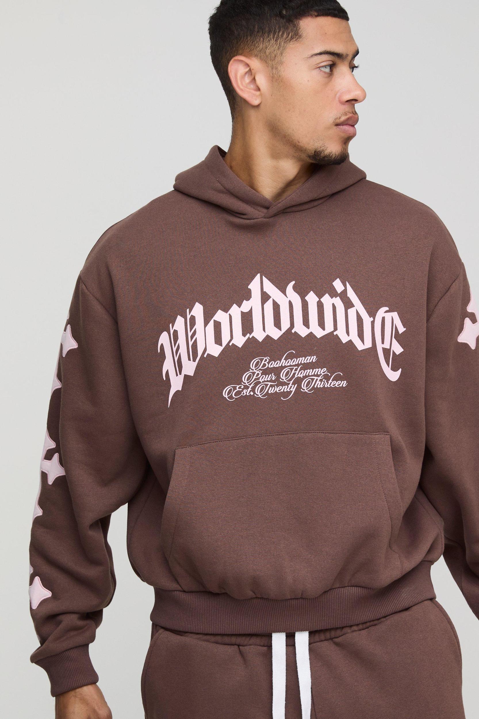 Oversized Boxy Cross Applique Hooded Tracksuit | boohooMAN USA Product Image