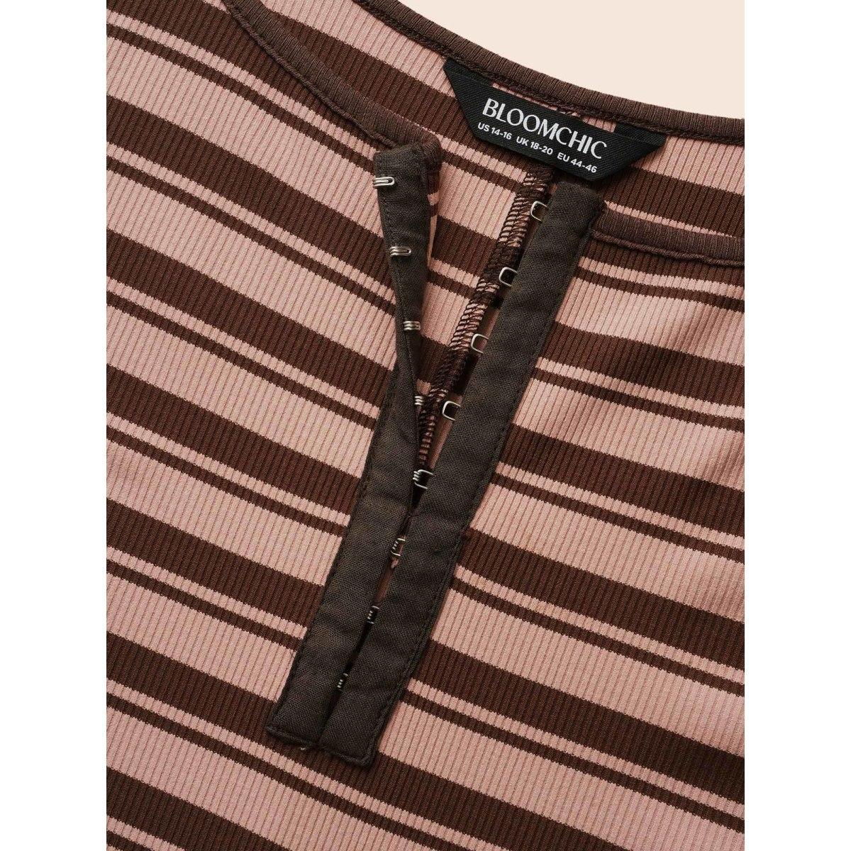 Plus Size U Neck Striped Pit Strip Dress DustyPink Women Casual Texture U-neck Long Sleeve Curvy BloomChic 26/4X Product Image