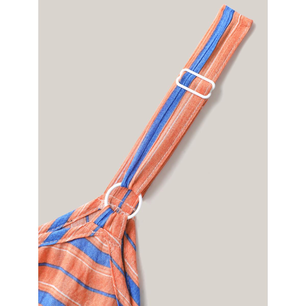 Plus Size Boho Stripes Cami Pockets Midi Dress Coral Women V-neck Sleeveless Curvy BloomChic 22-24/3X Product Image