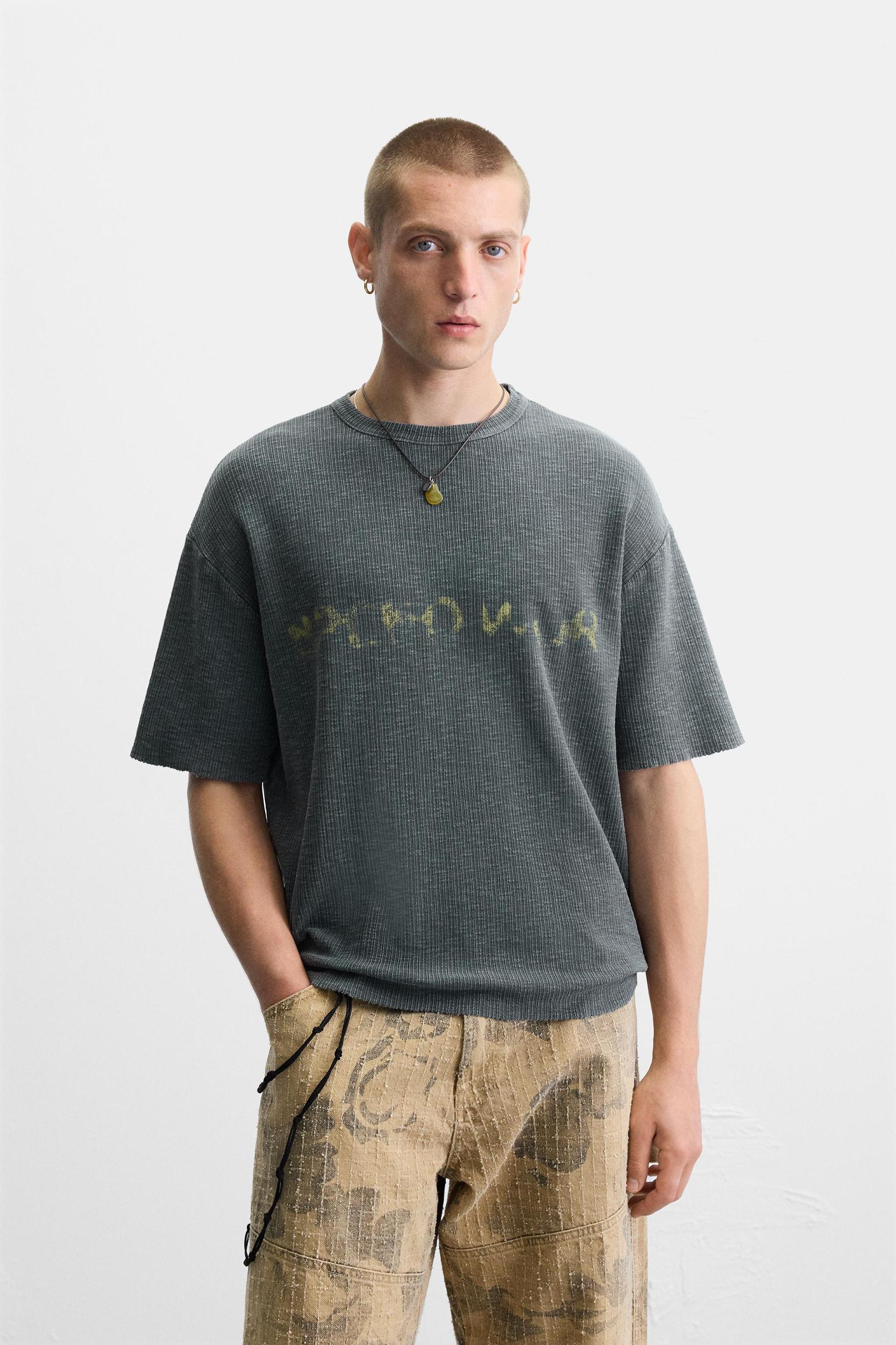 WASHED PRINT KNIT T-SHIRT Product Image