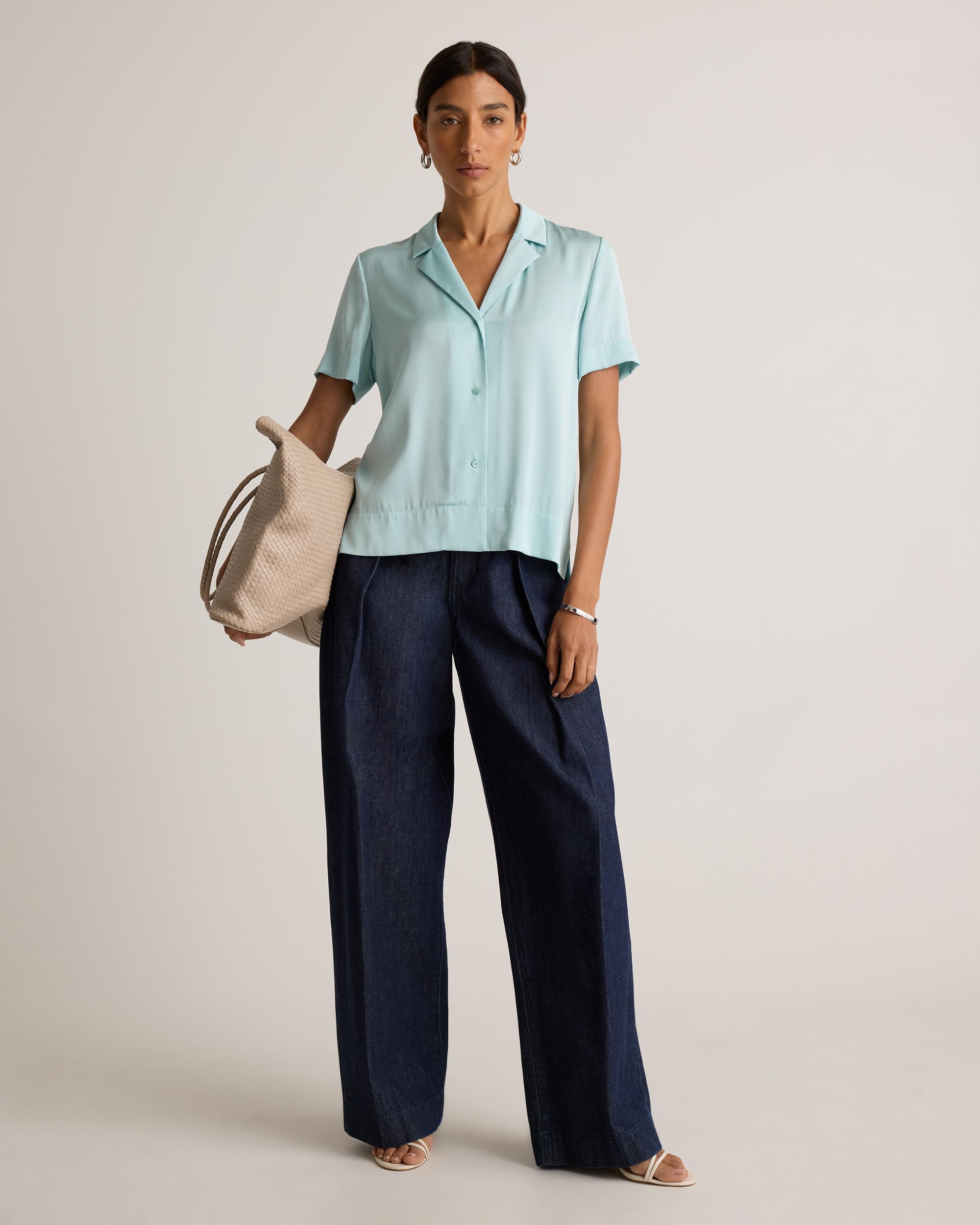 Quince | Women's Washable Stretch Silk Short Sleeve Notch Collar Blouse Size XS, Mulberry Silk Product Image