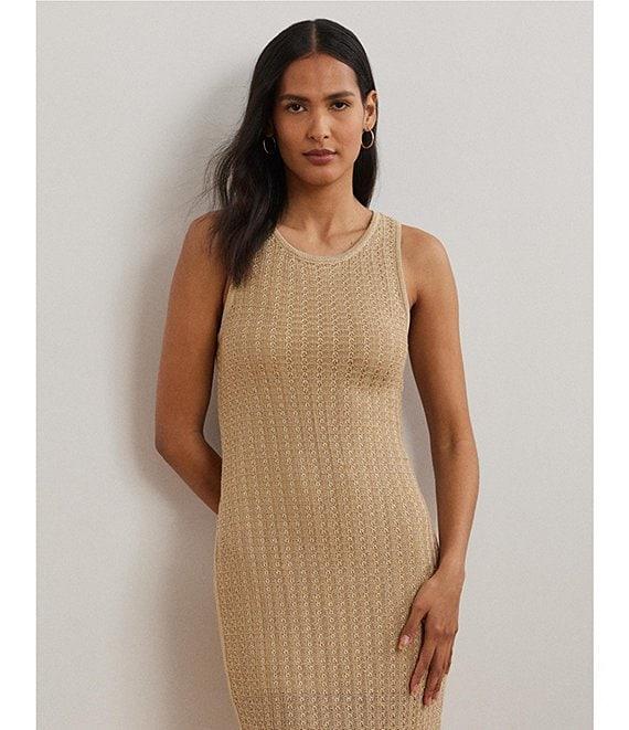 Lauren Ralph Lauren Stretch Knit Crew Neck Sleeveless Side Slit Midi Dress Product Image