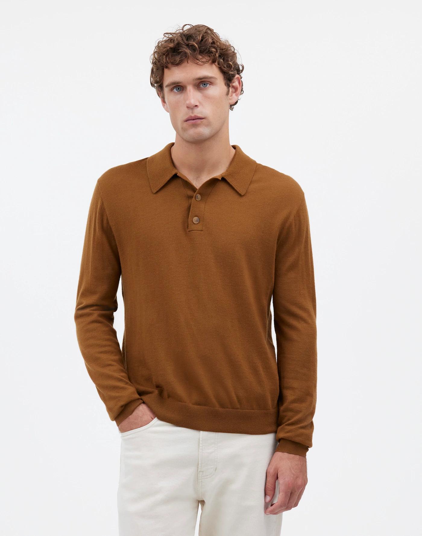 Three-Button Sweater Polo Shirt in Merino Wool Product Image