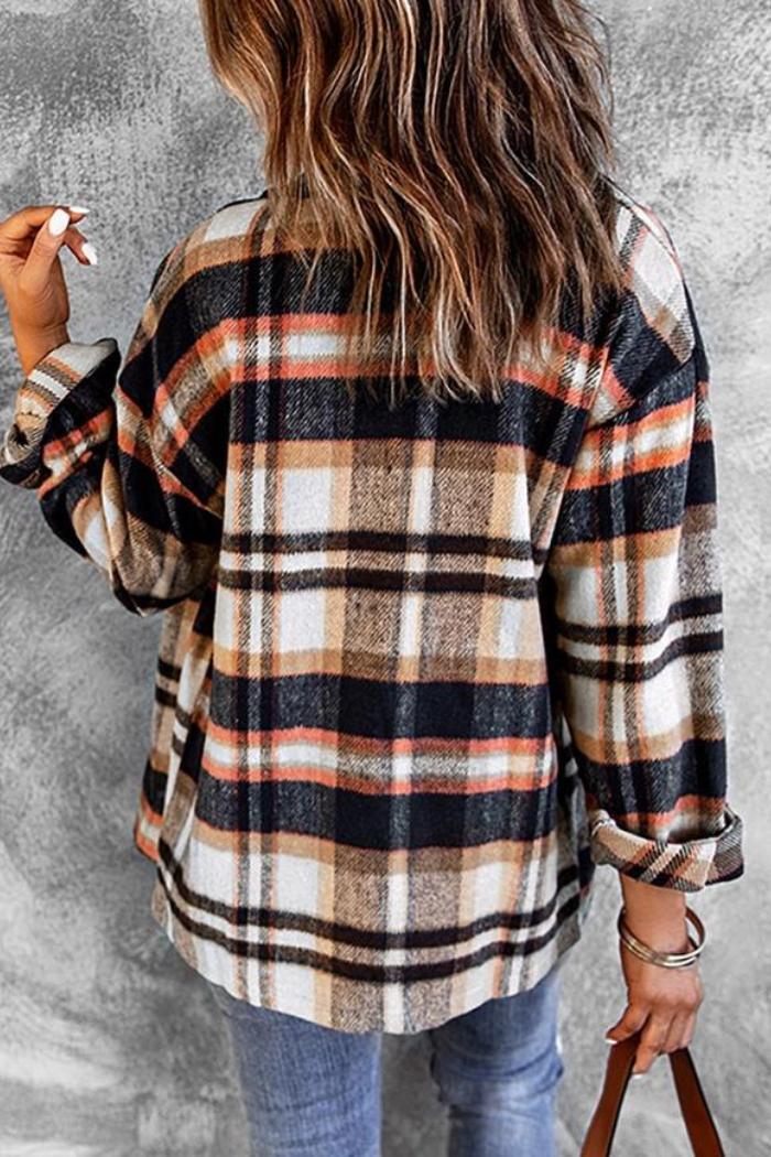 Plaid Print Pocketed Shacket Product Image