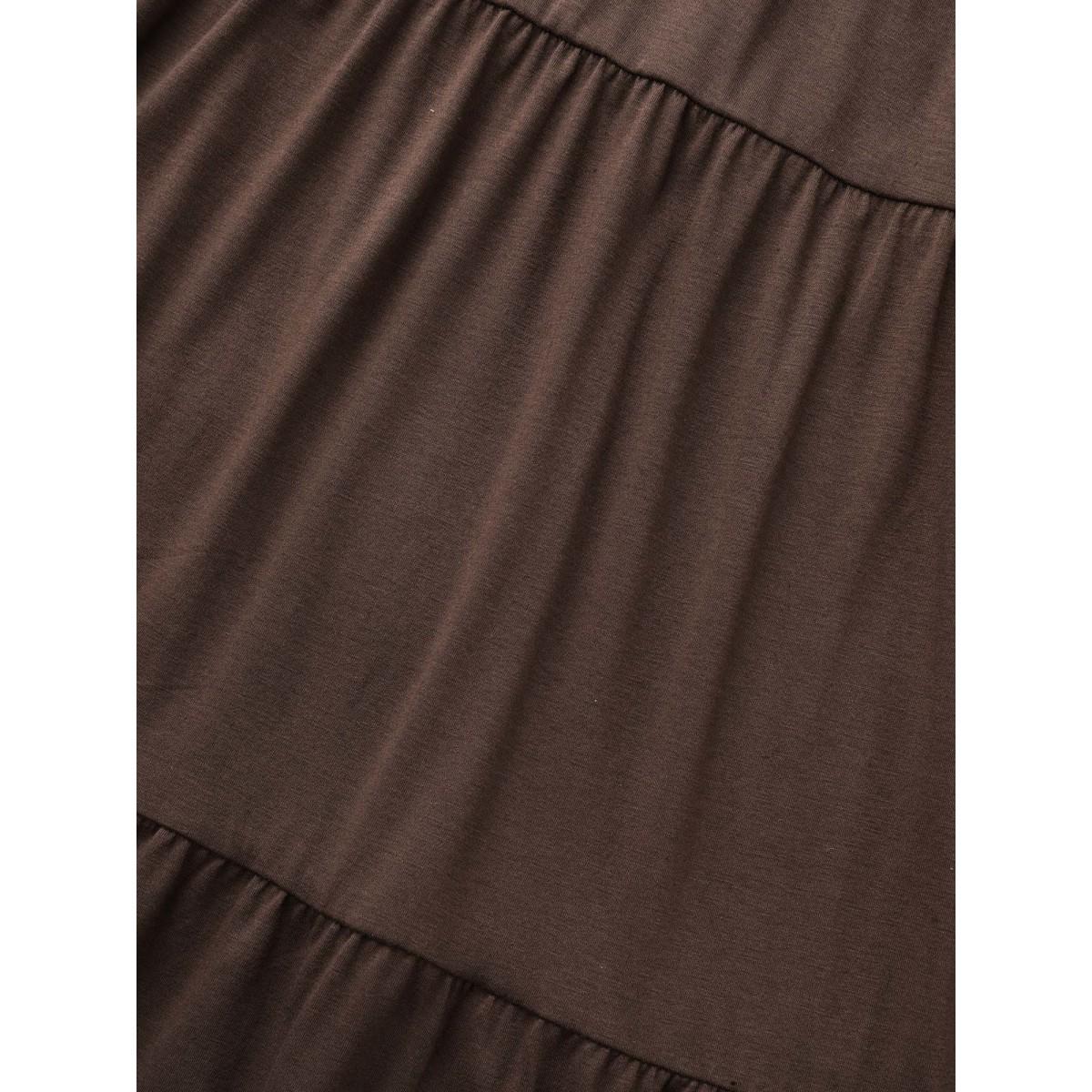 Plus Size Supersoft Essentials Funnel Neck Tiered Midi Dress DarkBrown Women Casual Ruffles Mock Neck Long Sleeve Curvy BloomChic 28/5X Product Image