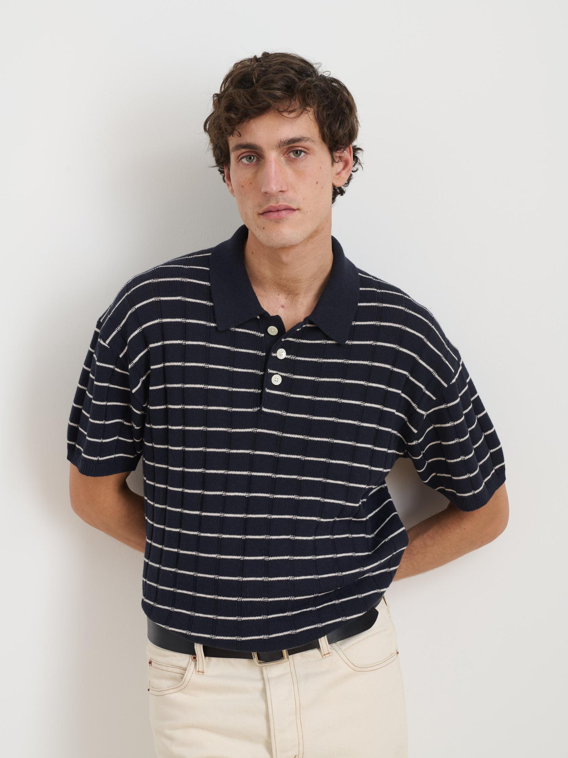 Polo Stripe Sweater In Wide Rib Product Image