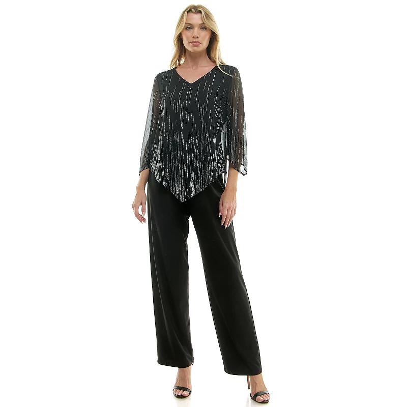Women's Luxology 2-Piece V-Neck Blouse & Straight Leg Pants Set,  Product Image